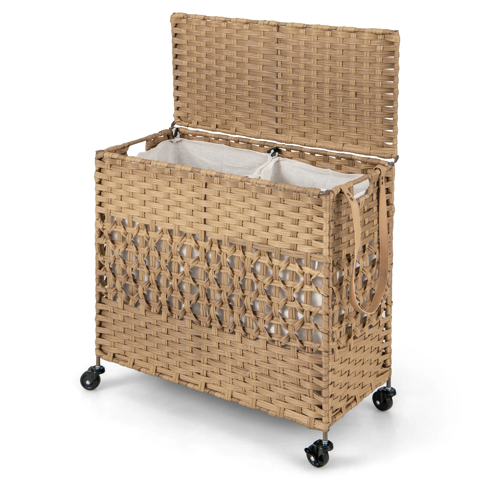 110L 2-Section Laundry Hamper, Removable Washable Liner Bags, Natural - Image 4