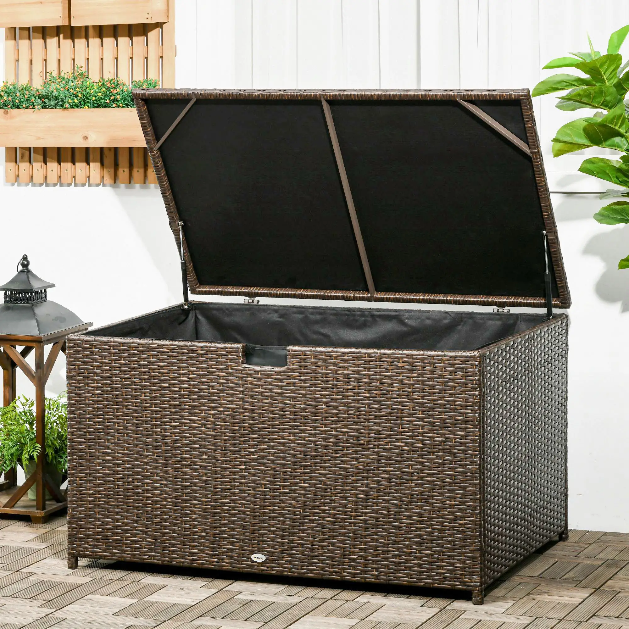 113 Gallon Outdoor Storage Box, Rattan Deck Box, Brown - Image 2