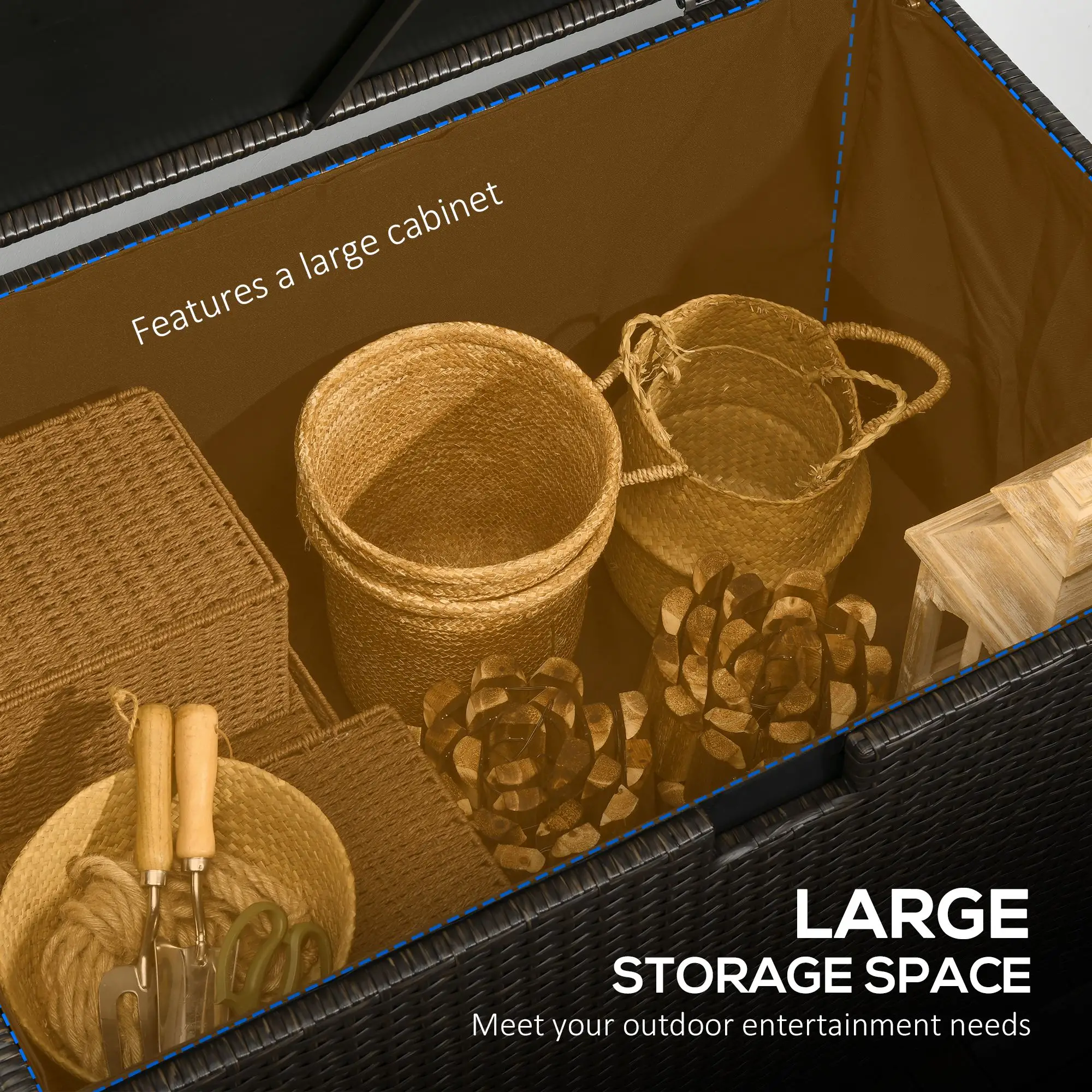 113 Gallon Outdoor Storage Box, Rattan Deck Box, Brown - Image 4