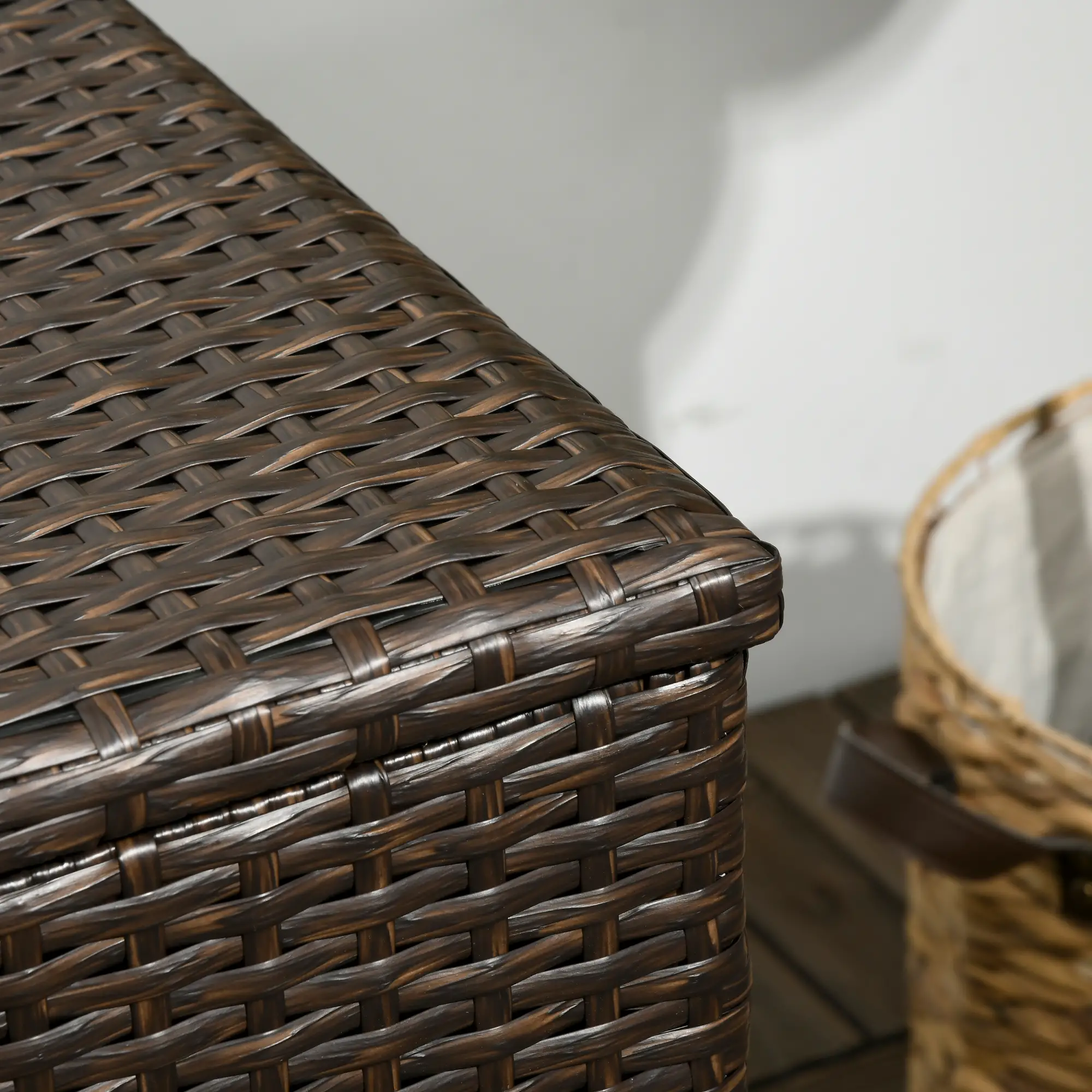 113 Gallon Outdoor Storage Box, Rattan Deck Box, Brown - Image 9