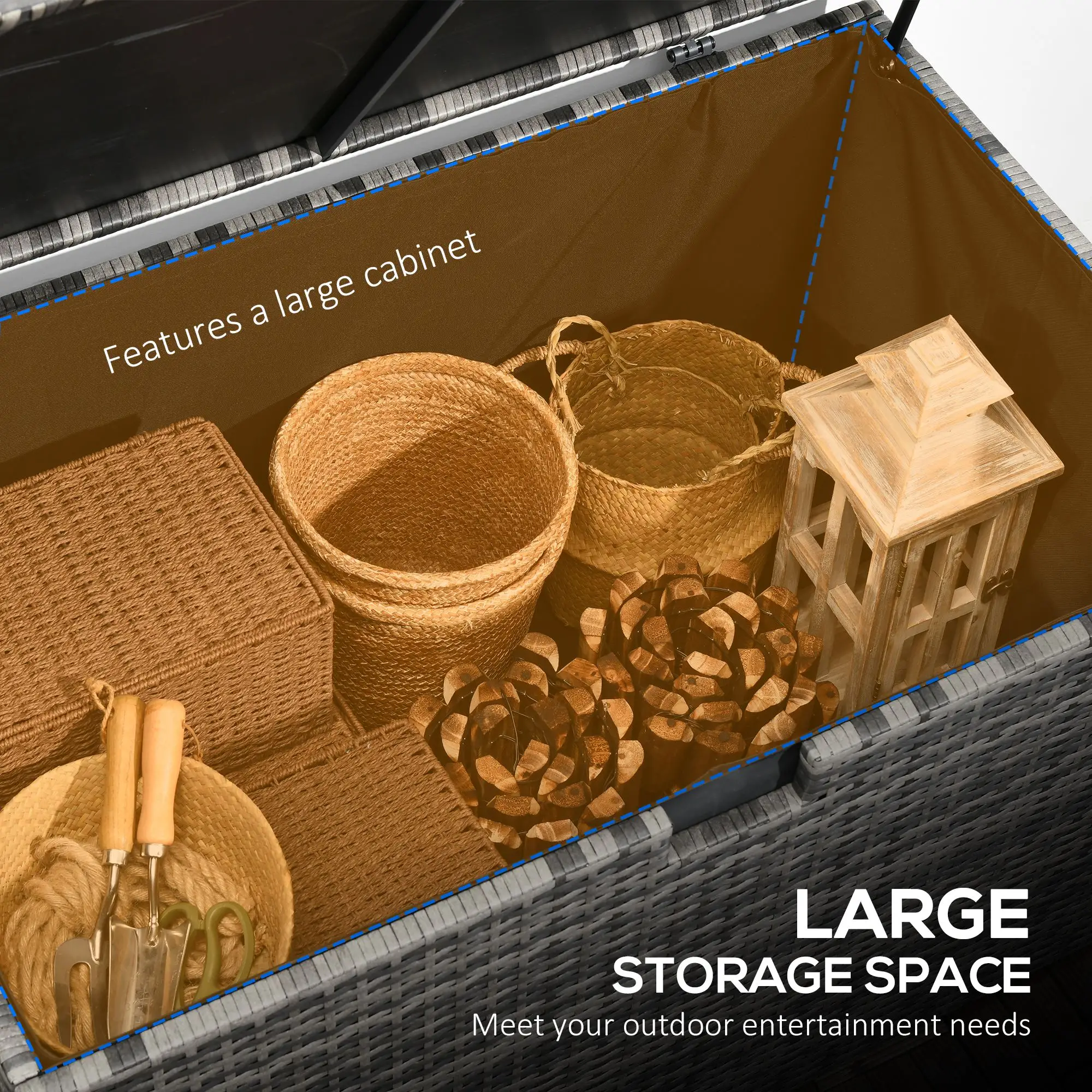 113 Gallon Outdoor Storage Box, Rattan Deck Box, Grey - Image 4