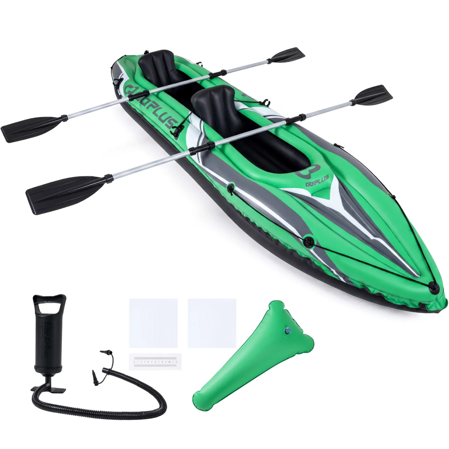 11.5 Feet Inflatable Kayak 2 Person Heavy Duty with Aluminum Paddles, Green