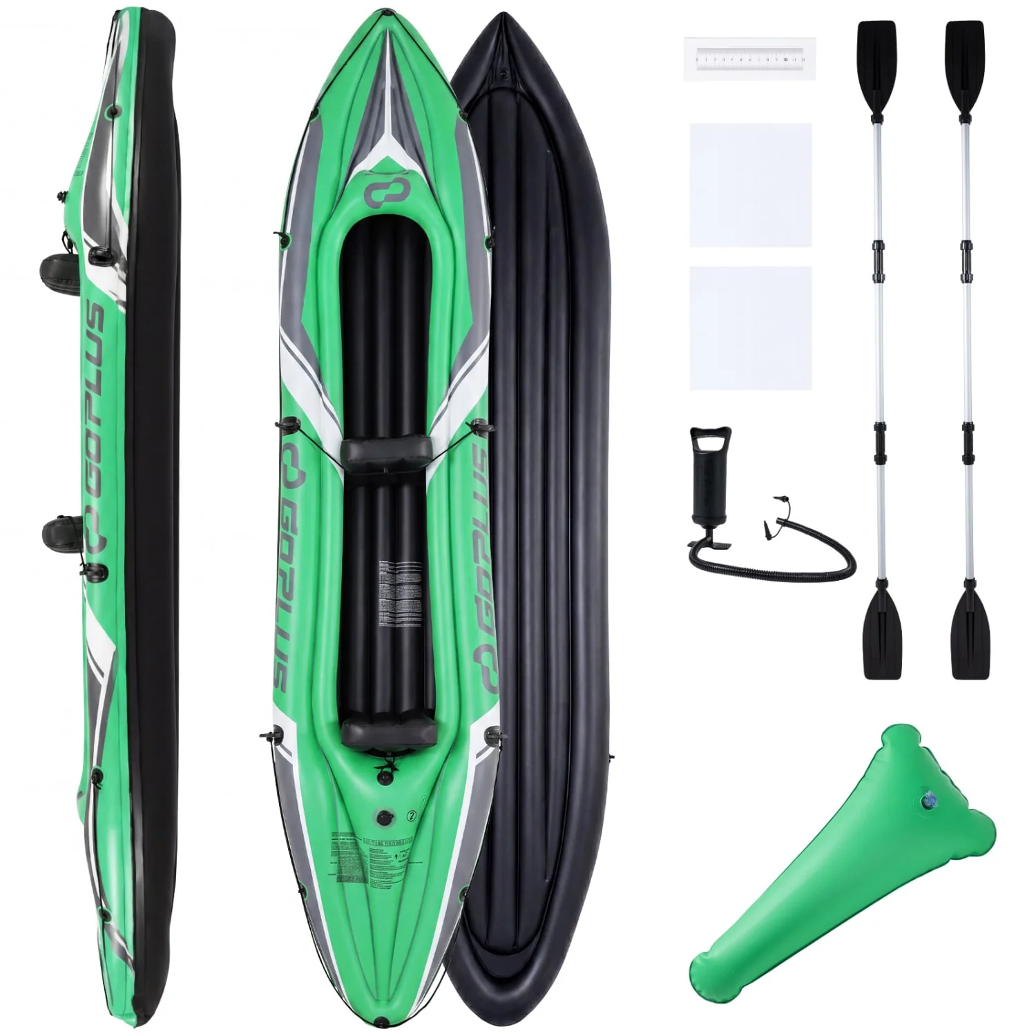 11.5 Feet Inflatable Kayak 2 Person Heavy Duty with Aluminum Paddles, Green - Image 3