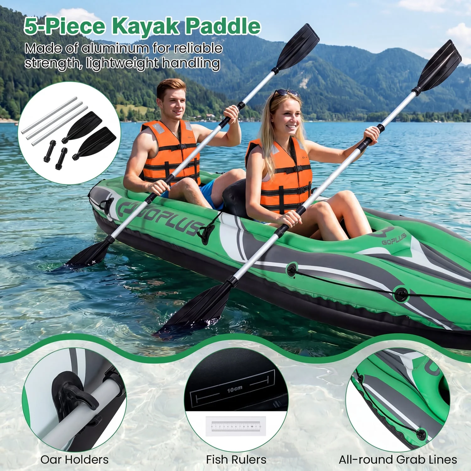 11.5 Feet Inflatable Kayak 2 Person Heavy Duty with Aluminum Paddles, Green - Image 7
