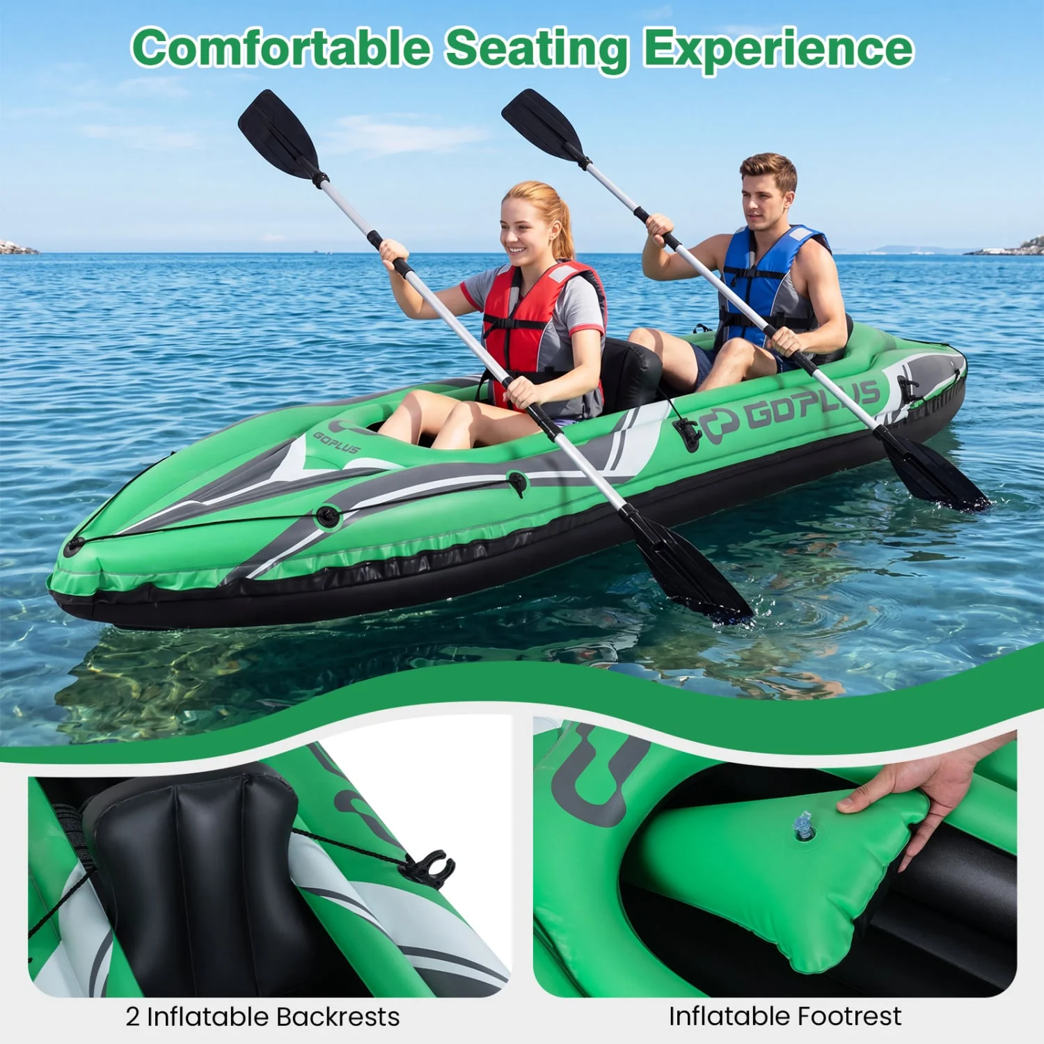 11.5 Feet Inflatable Kayak 2 Person Heavy Duty with Aluminum Paddles, Green - Image 8
