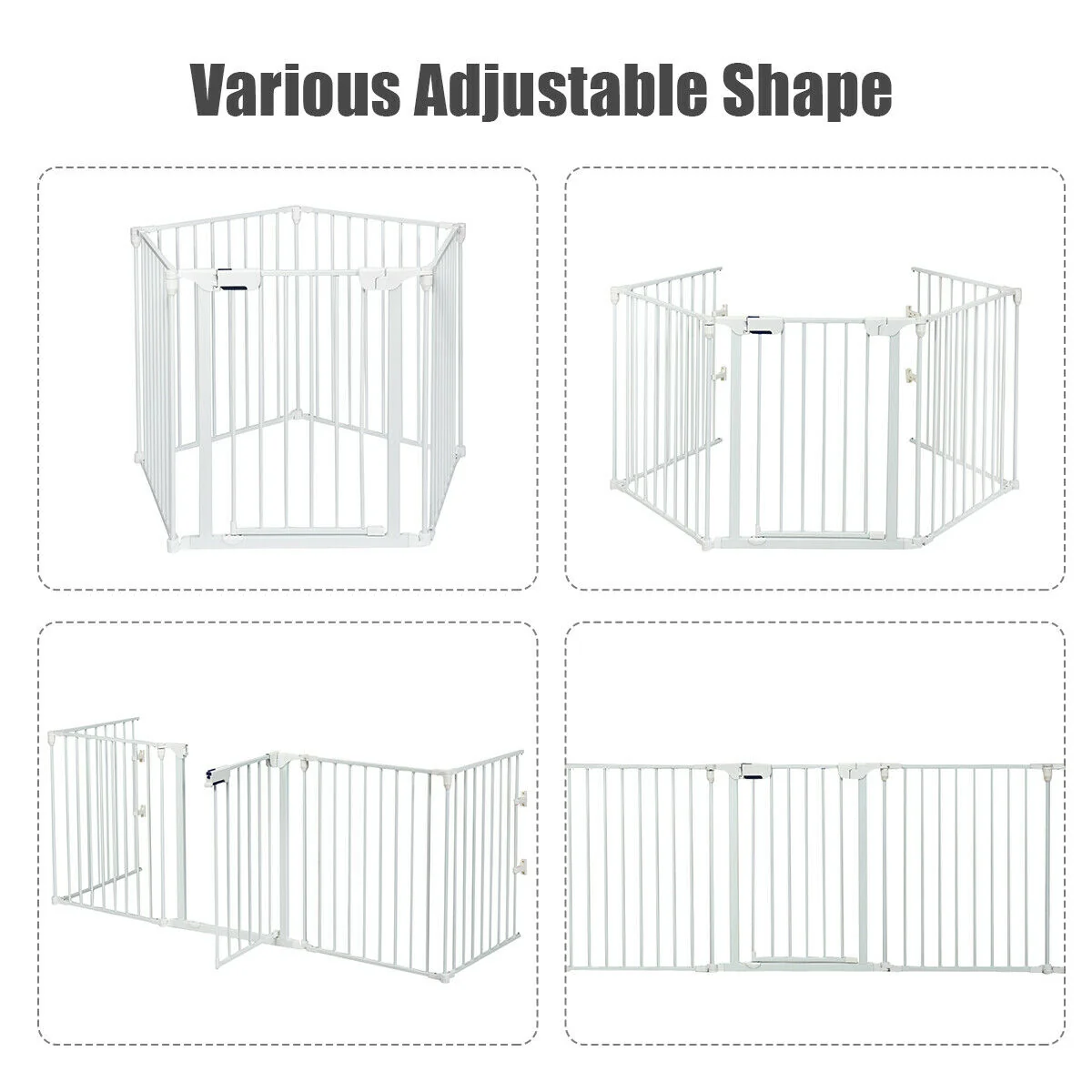115 Inch 5 Panel Adjustable Wide Fireplace Fence, White - Image 10
