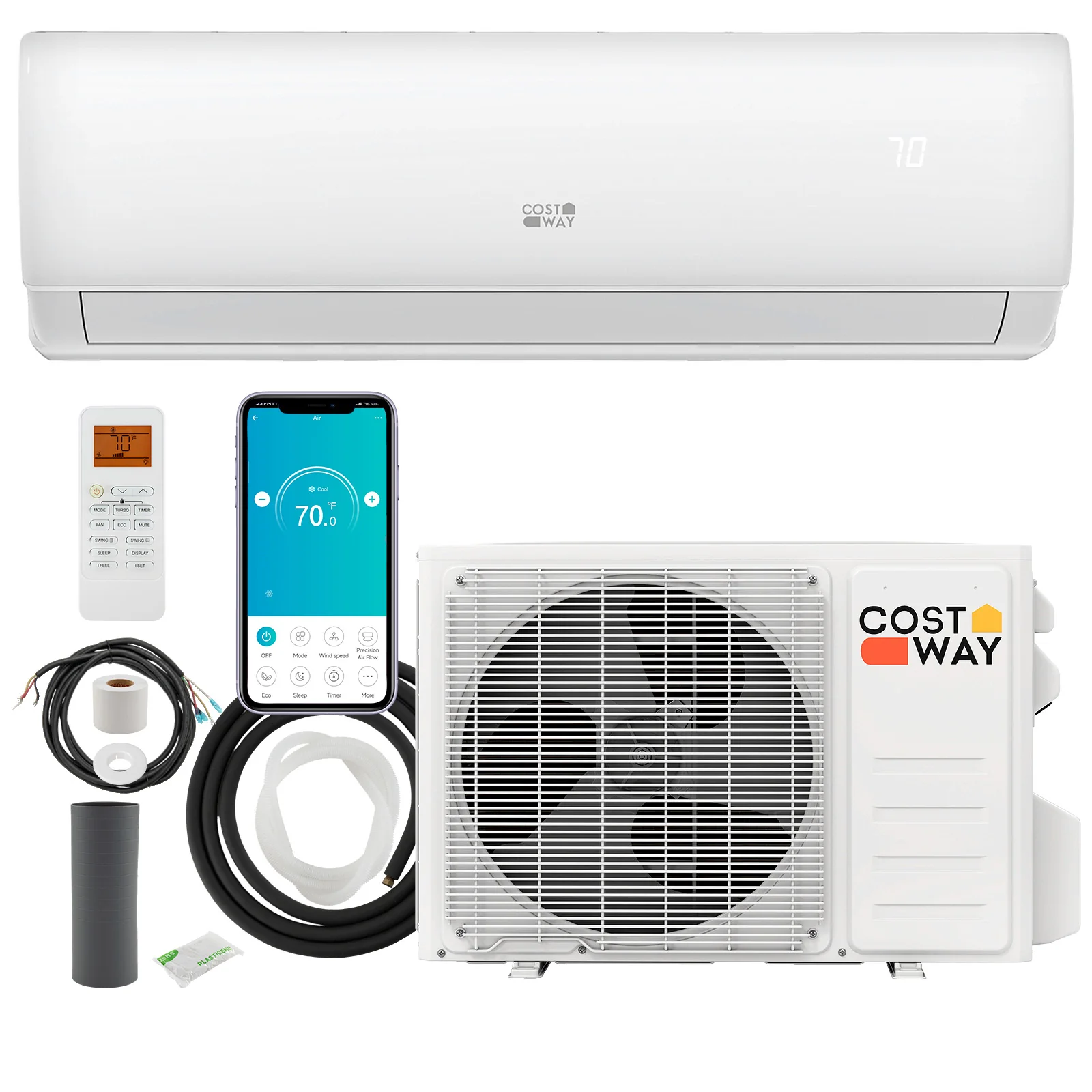 11500 BTU 115V Mini Split AC, Heat Pump, Wifi, White