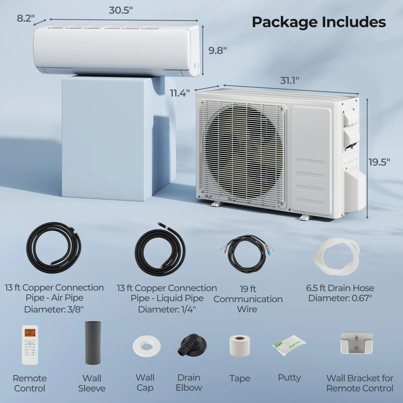 11500 BTU 115V Mini Split AC, Heat Pump, Wifi, White - Image 3