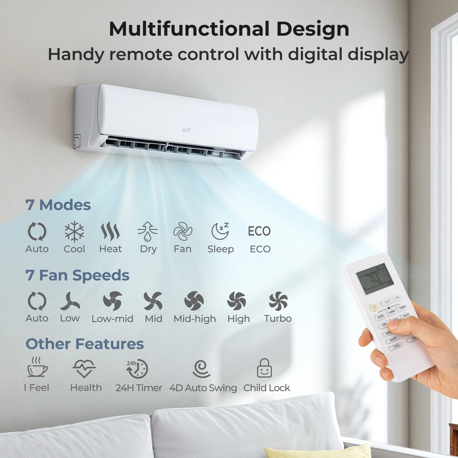 11500 BTU 208/230V Mini Split Air Conditioner, Heater Pump System, White - Image 8