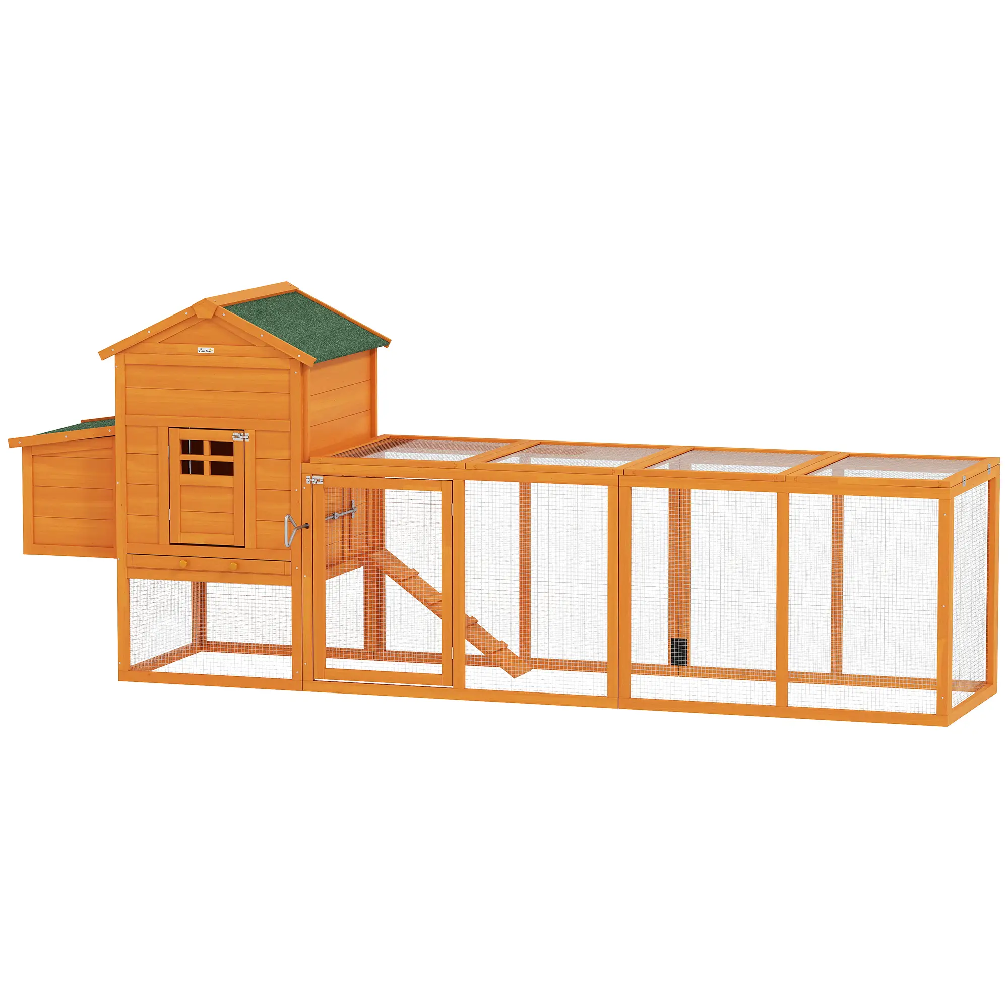 117 Extra Large Chicken Coop, Asphalt Roof, Wooden Hen House, Slide-out Tray, Quail Hutch, Nesting Box, Orange