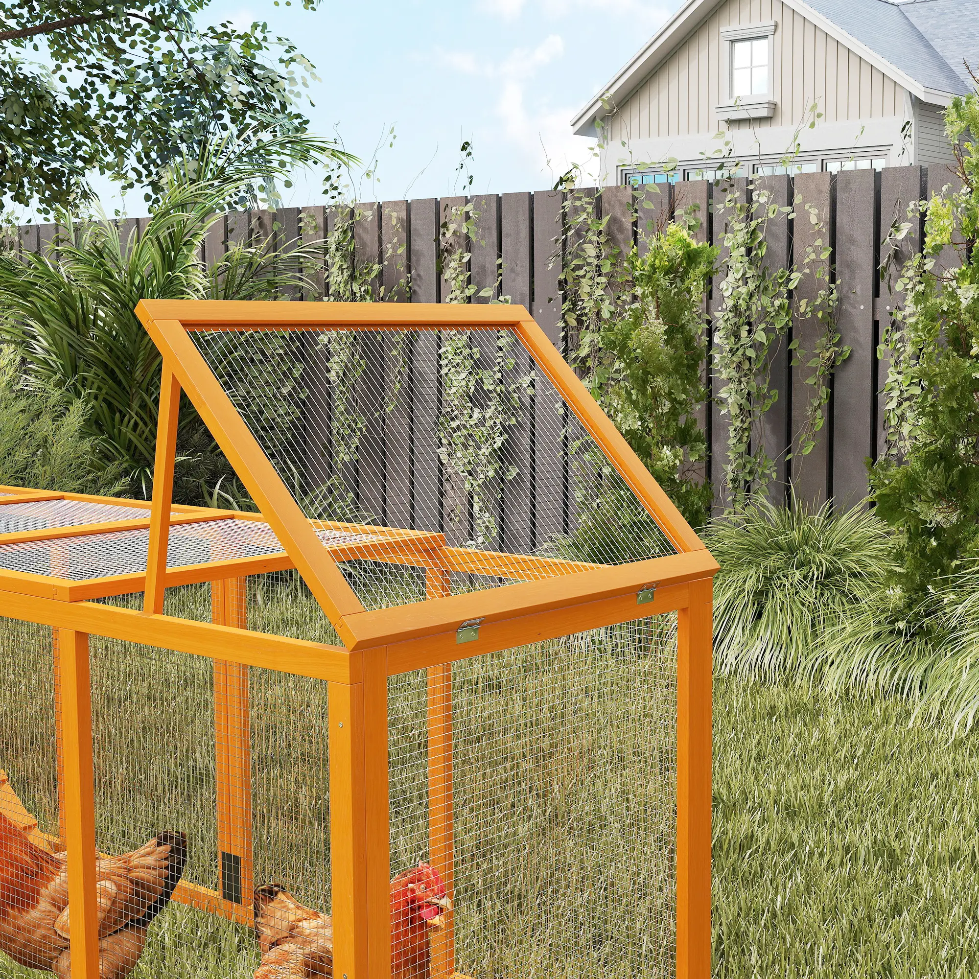 117 Extra Large Chicken Coop, Asphalt Roof, Wooden Hen House, Slide-out Tray, Quail Hutch, Nesting Box, Orange - Image 10