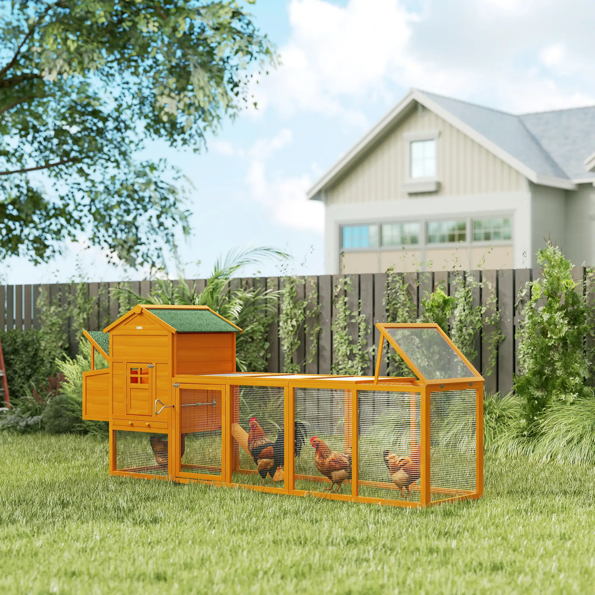 117 Extra Large Chicken Coop, Asphalt Roof, Wooden Hen House, Slide-out Tray, Quail Hutch, Nesting Box, Orange - Image 2