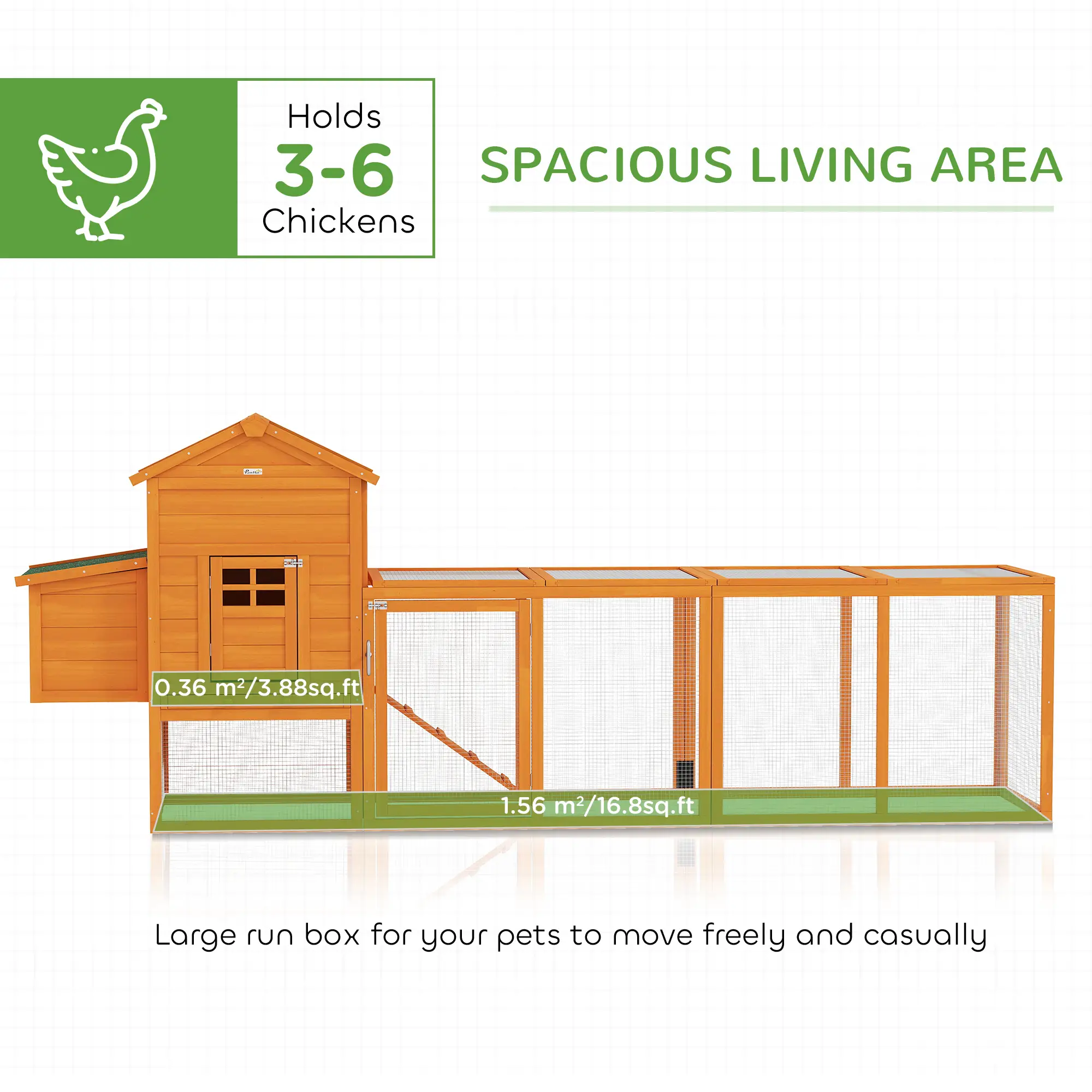 117 Extra Large Chicken Coop, Asphalt Roof, Wooden Hen House, Slide-out Tray, Quail Hutch, Nesting Box, Orange - Image 4