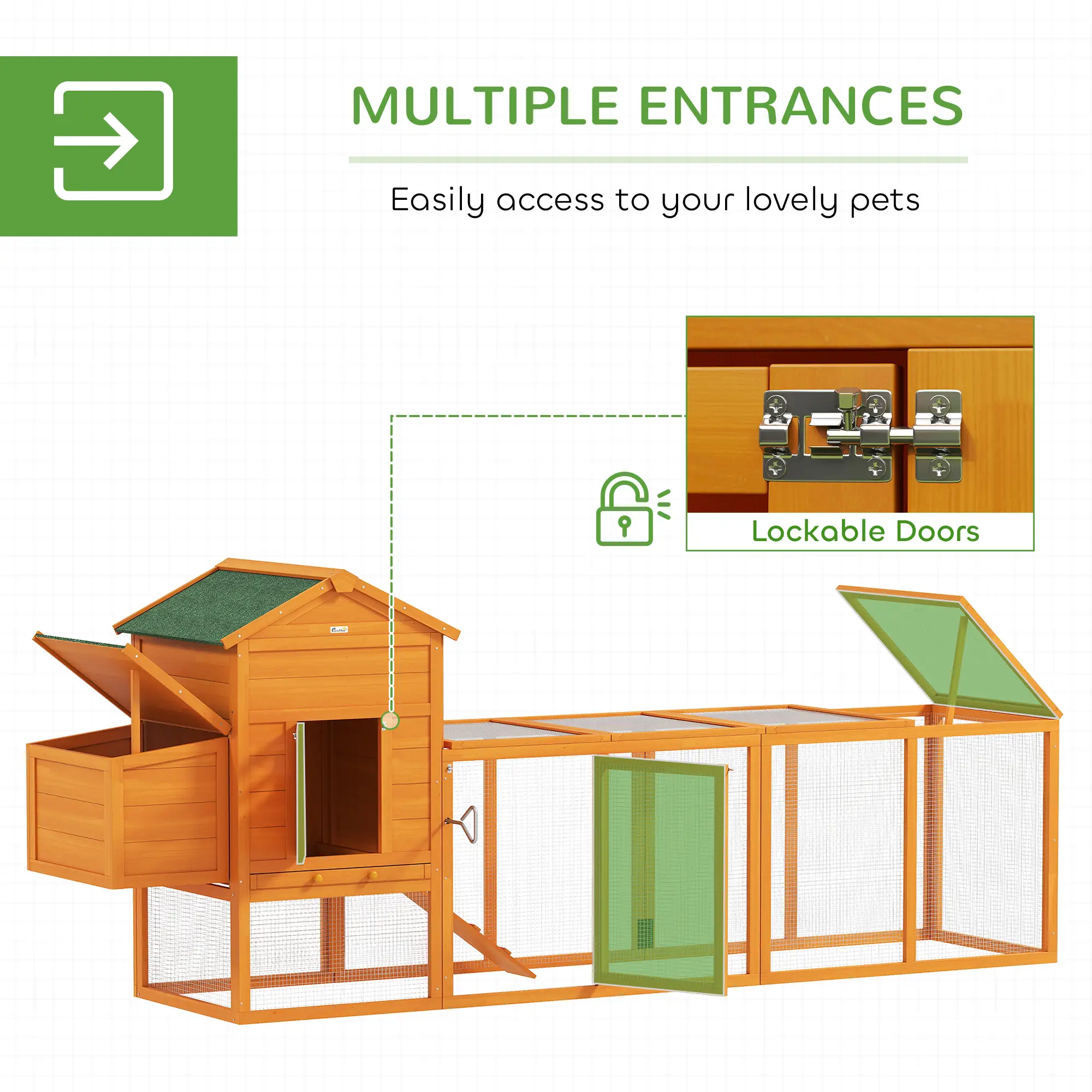 117 Extra Large Chicken Coop, Asphalt Roof, Wooden Hen House, Slide-out Tray, Quail Hutch, Nesting Box, Orange - Image 5