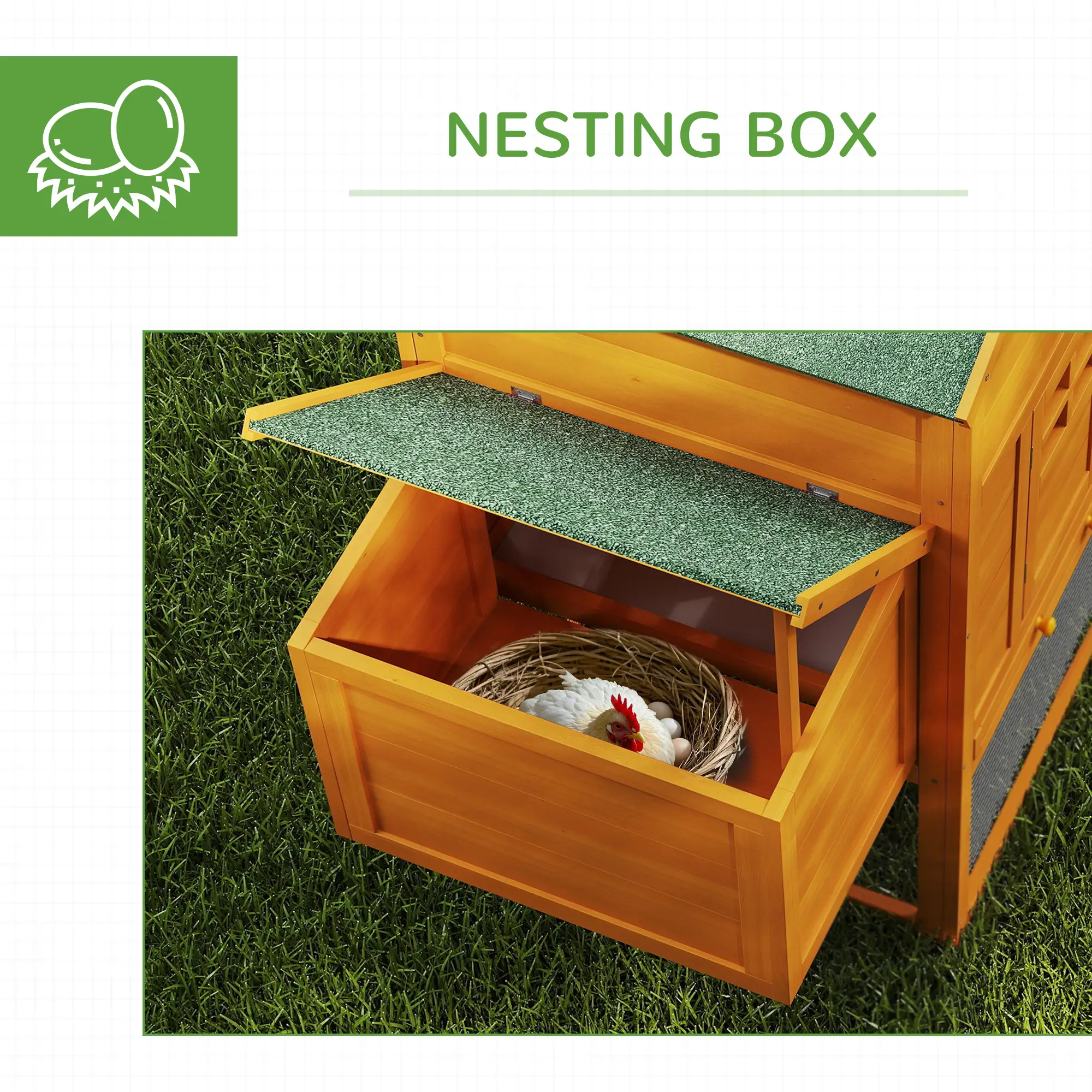 117 Extra Large Chicken Coop, Asphalt Roof, Wooden Hen House, Slide-out Tray, Quail Hutch, Nesting Box, Orange - Image 6
