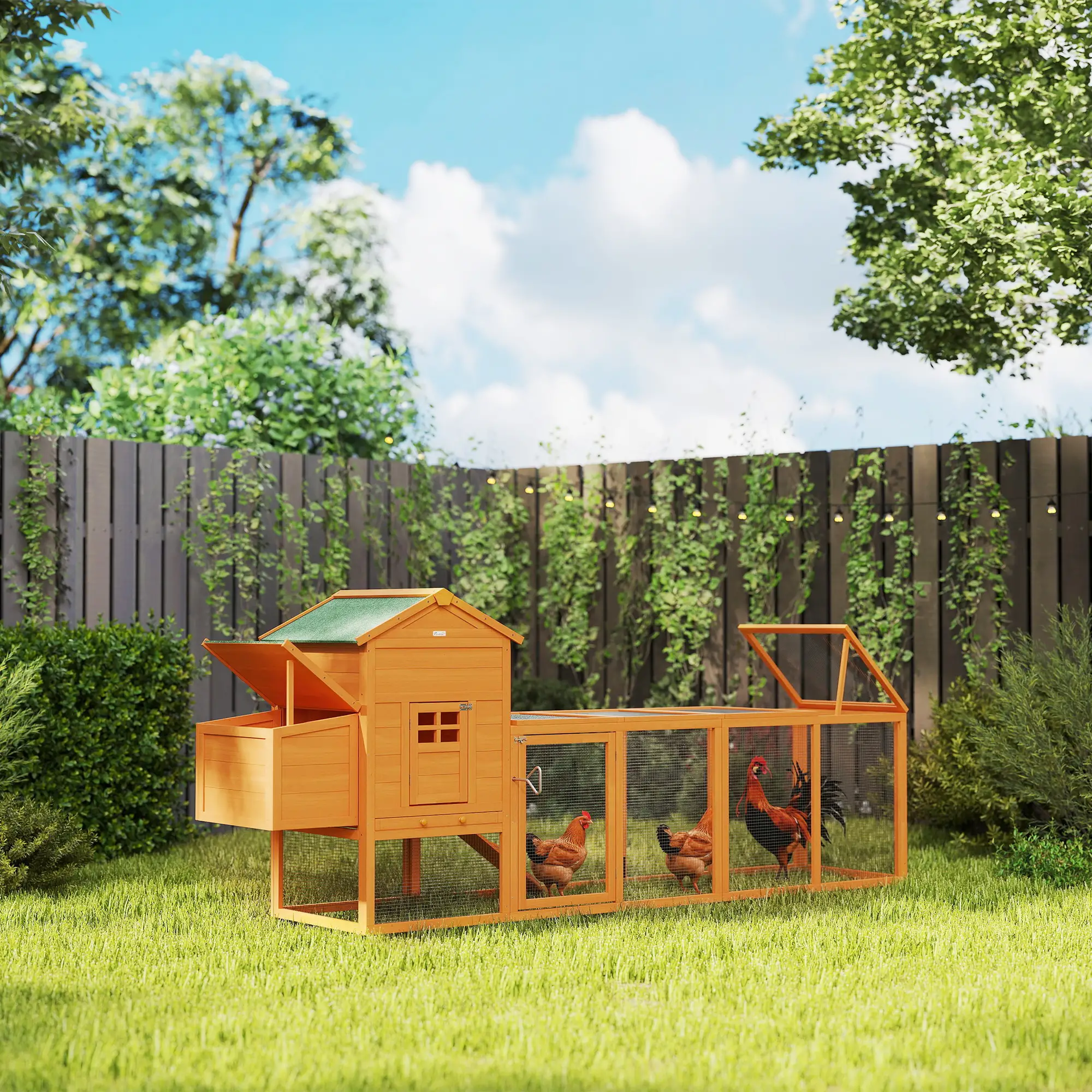 117 Extra Large Chicken Coop, Asphalt Roof, Wooden Hen House, Slide-out Tray, Quail Hutch, Nesting Box, Orange - Image 8