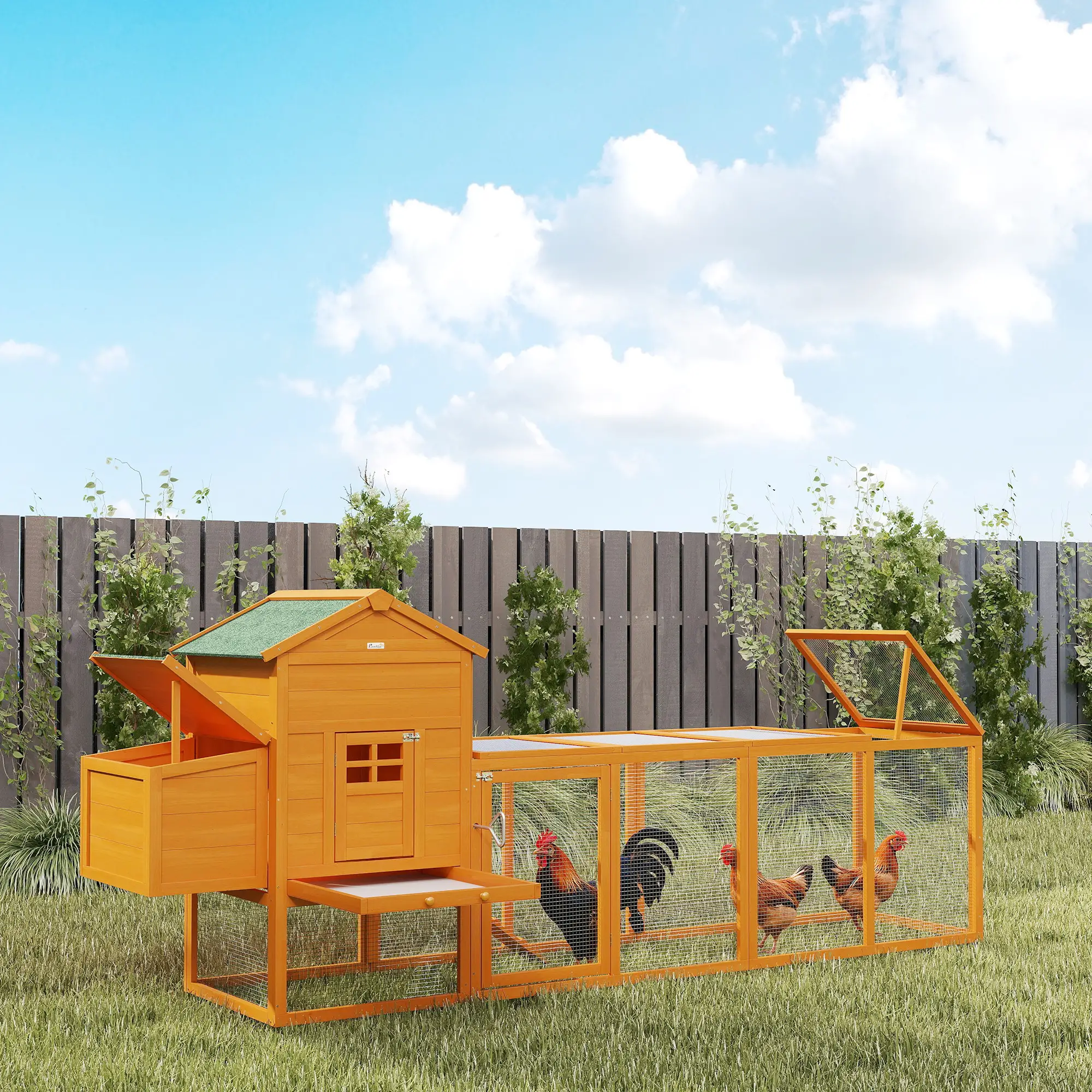 117 Extra Large Chicken Coop, Asphalt Roof, Wooden Hen House, Slide-out Tray, Quail Hutch, Nesting Box, Orange - Image 9