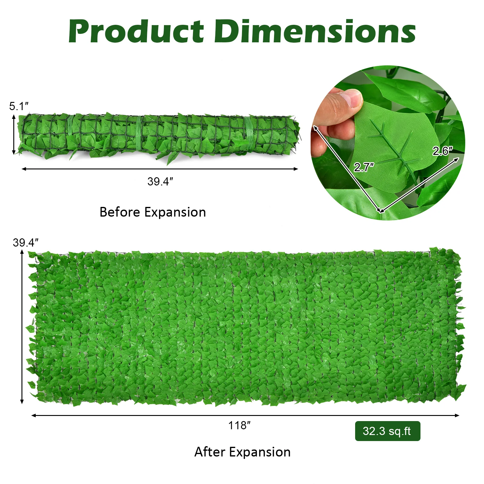 118 x 39 Inch Artificial Ivy Privacy Fence, Light Green - Image 6