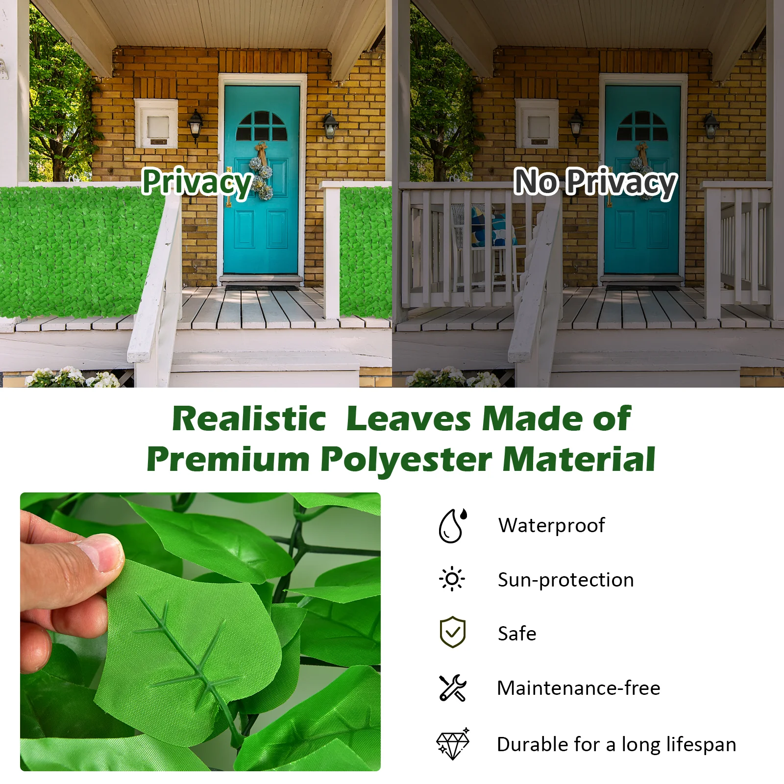 118 x 39 Inch Artificial Ivy Privacy Fence, Light Green - Image 9