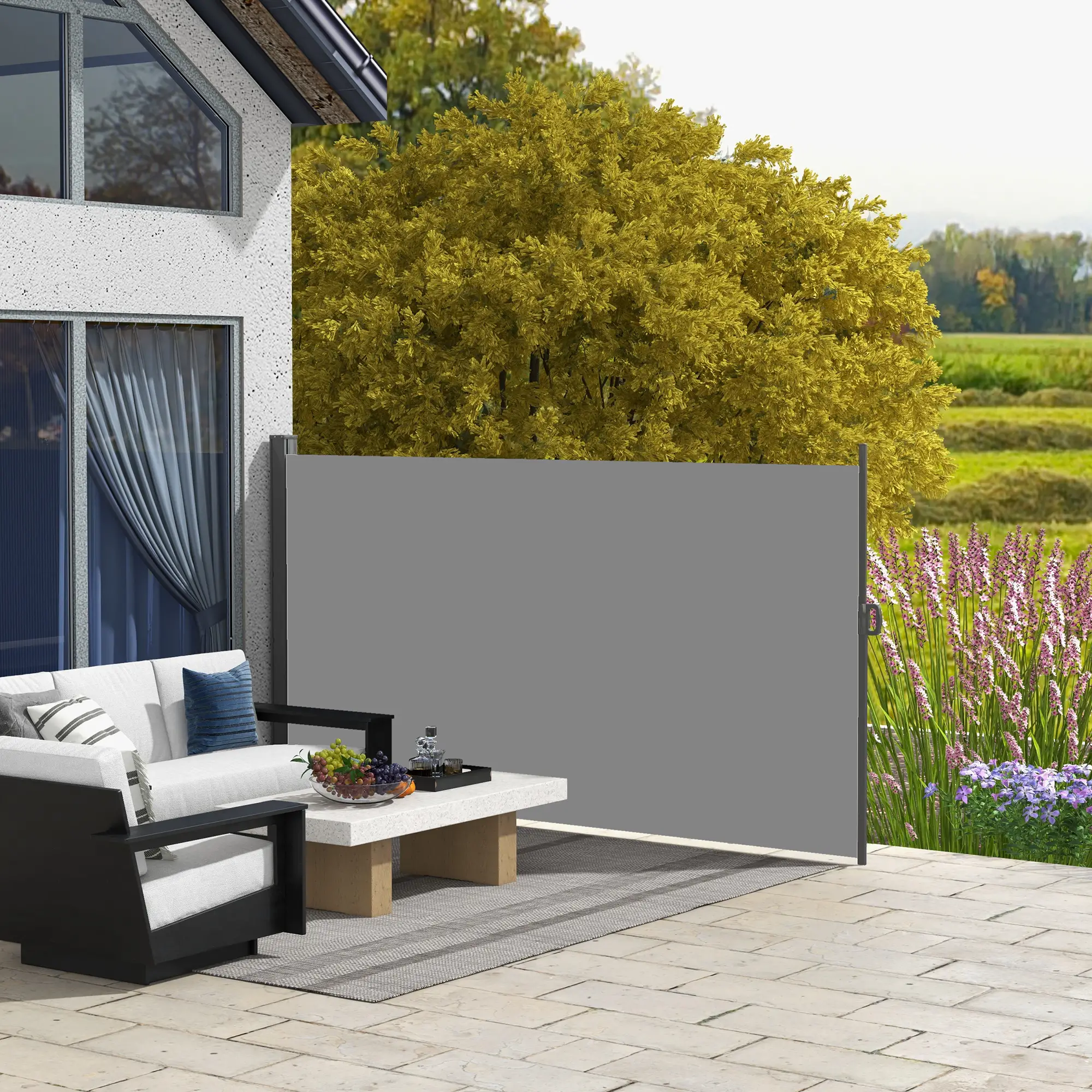 118" x 79" Outdoor Folding Privacy Screen, Retractable Side Awning, UV Wind Resistant, Light Grey - Image 8
