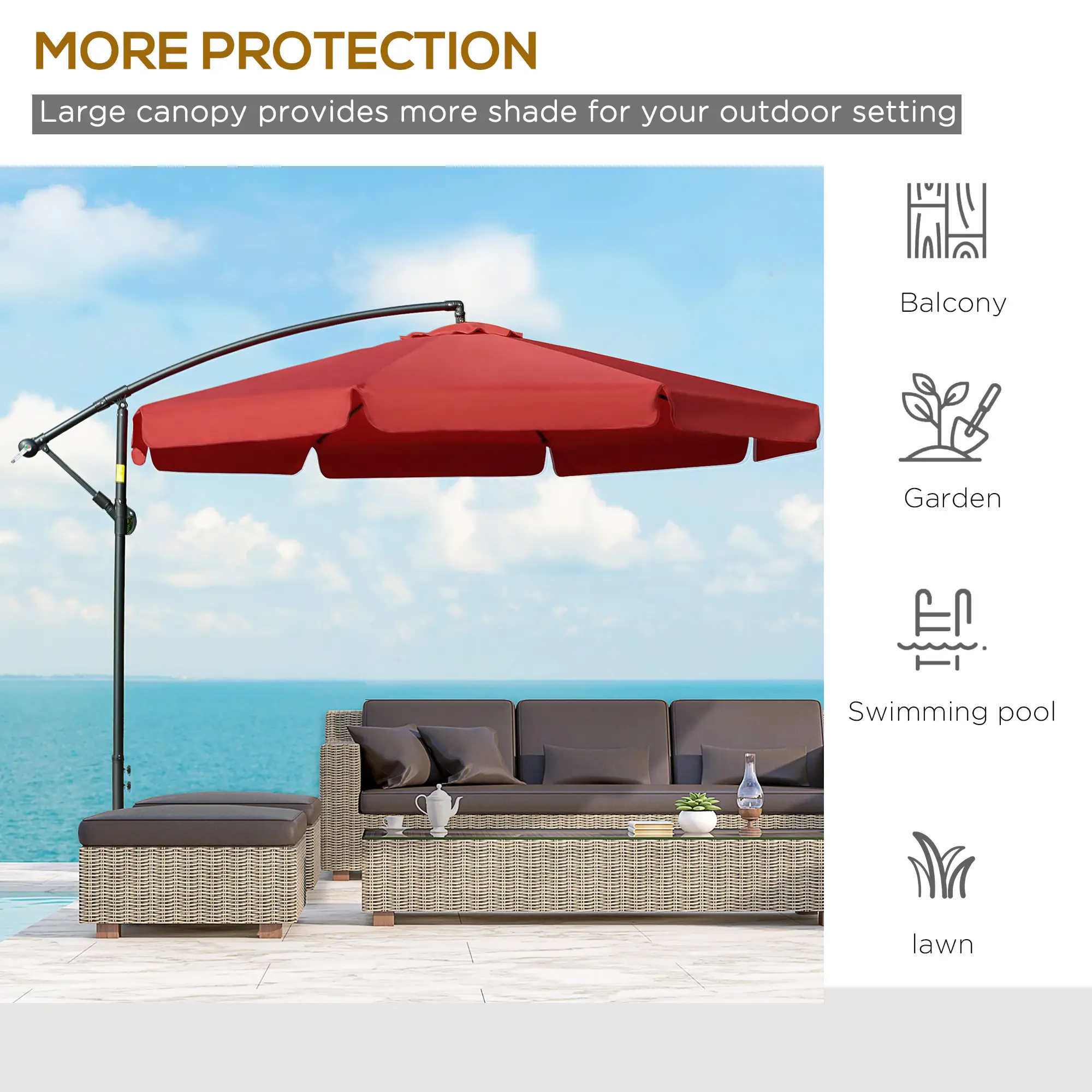 11FT Cantilever Patio Umbrella, Offset Hanging, Easy Tilt, Cross Base, Red - Image 4