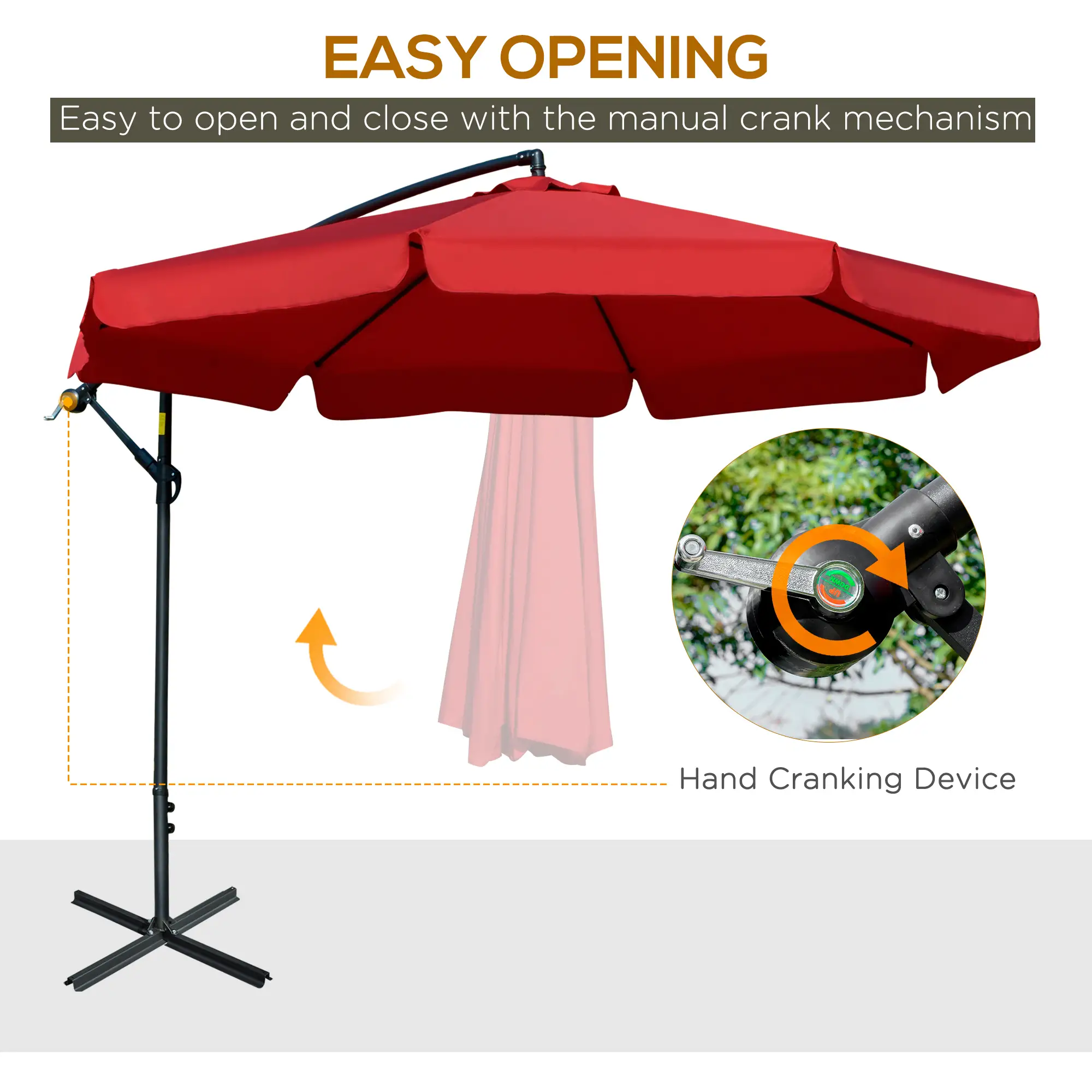 11FT Cantilever Patio Umbrella, Offset Hanging, Easy Tilt, Cross Base, Red - Image 5