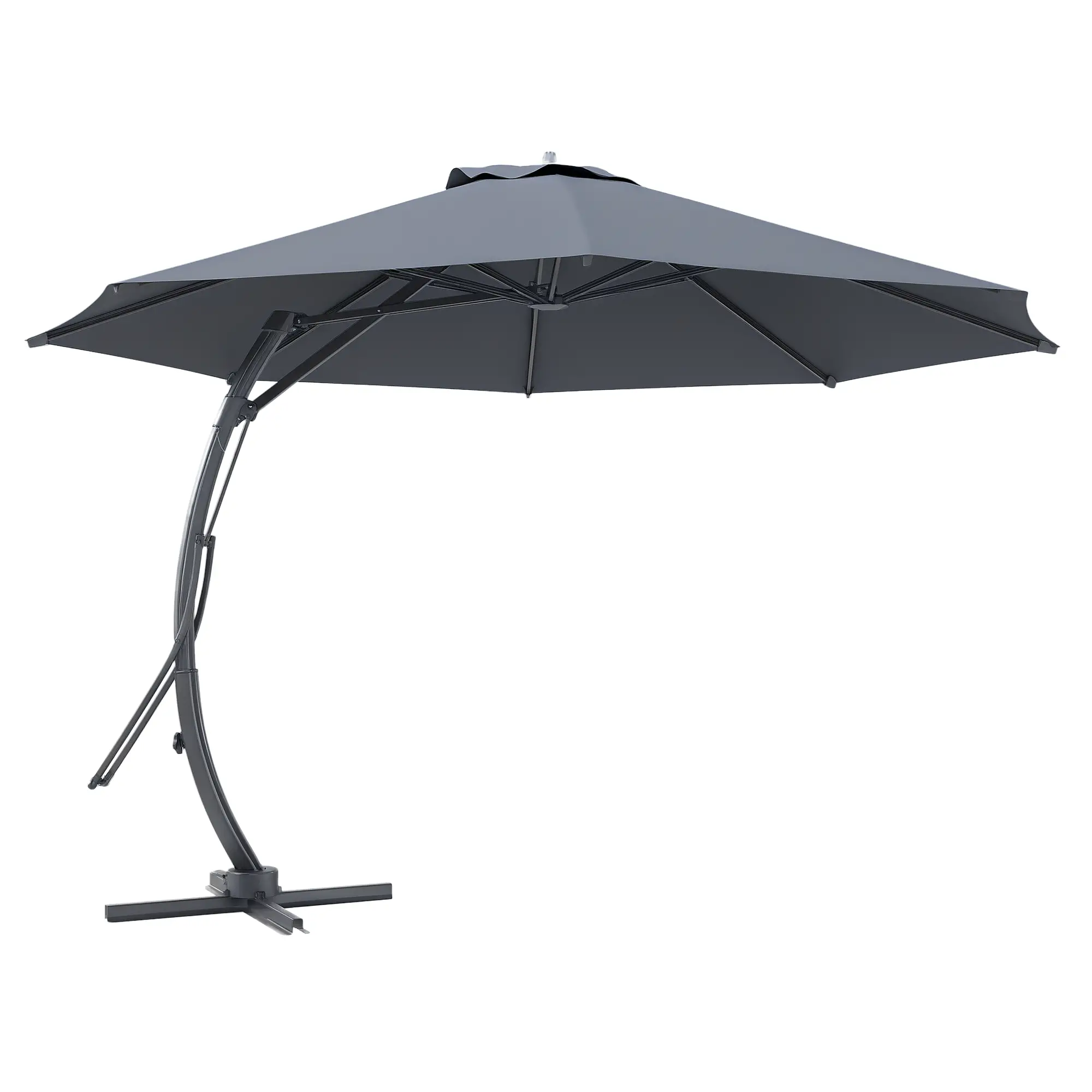 11FT Cantilever Umbrella, 8 Ribs, 360° Rotation, UPF 50+, Grey - Image 11
