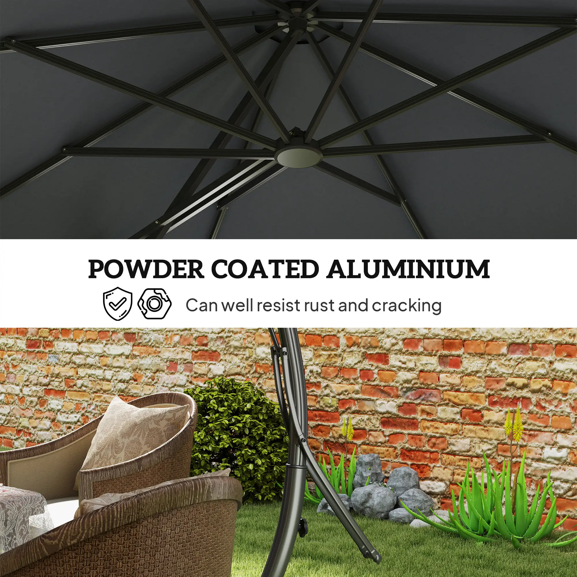 11FT Cantilever Umbrella, 8 Ribs, 360° Rotation, UPF 50+, Grey - Image 4