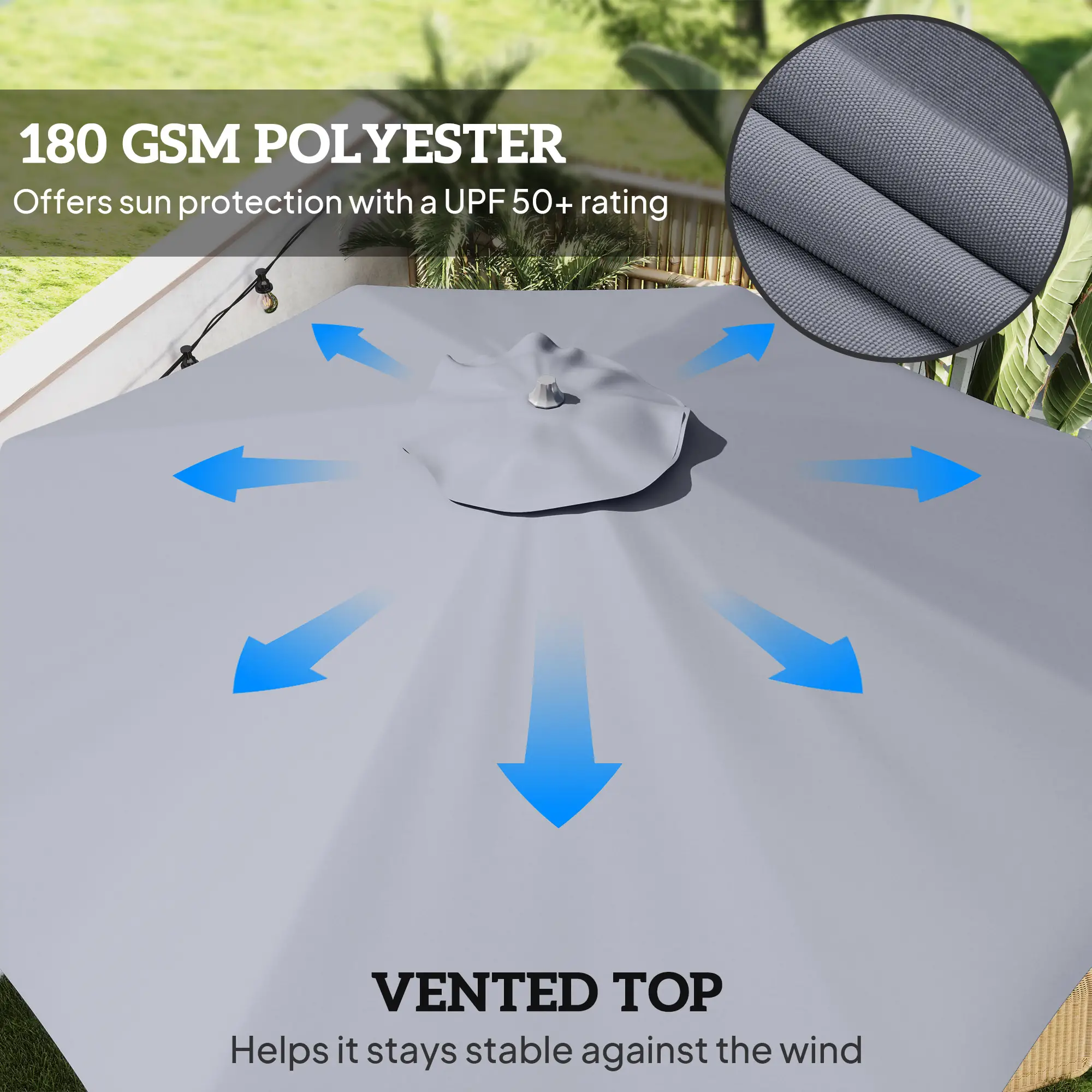 11FT Cantilever Umbrella, 8 Ribs, 360° Rotation, UPF 50+, Grey - Image 6
