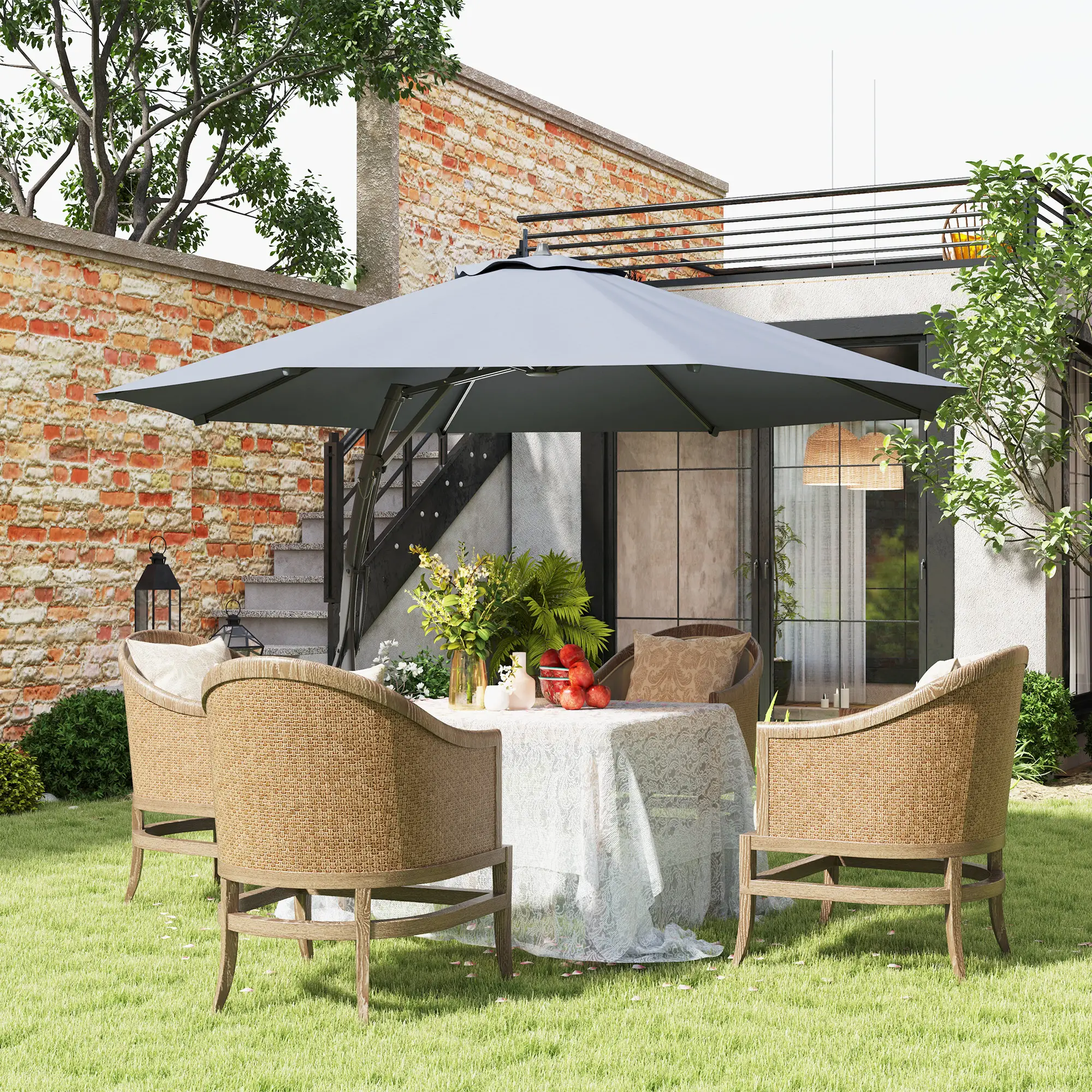 11FT Cantilever Umbrella, 8 Ribs, 360° Rotation, UPF 50+, Grey - Image 8