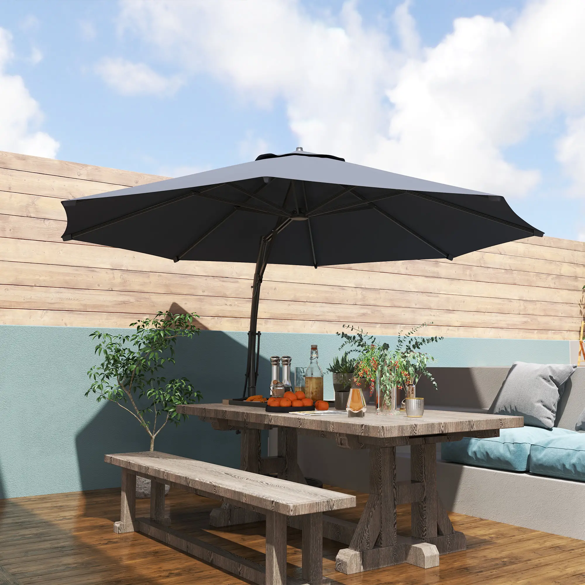 11FT Cantilever Umbrella, 8 Ribs, 360° Rotation, UPF 50+, Grey - Image 9