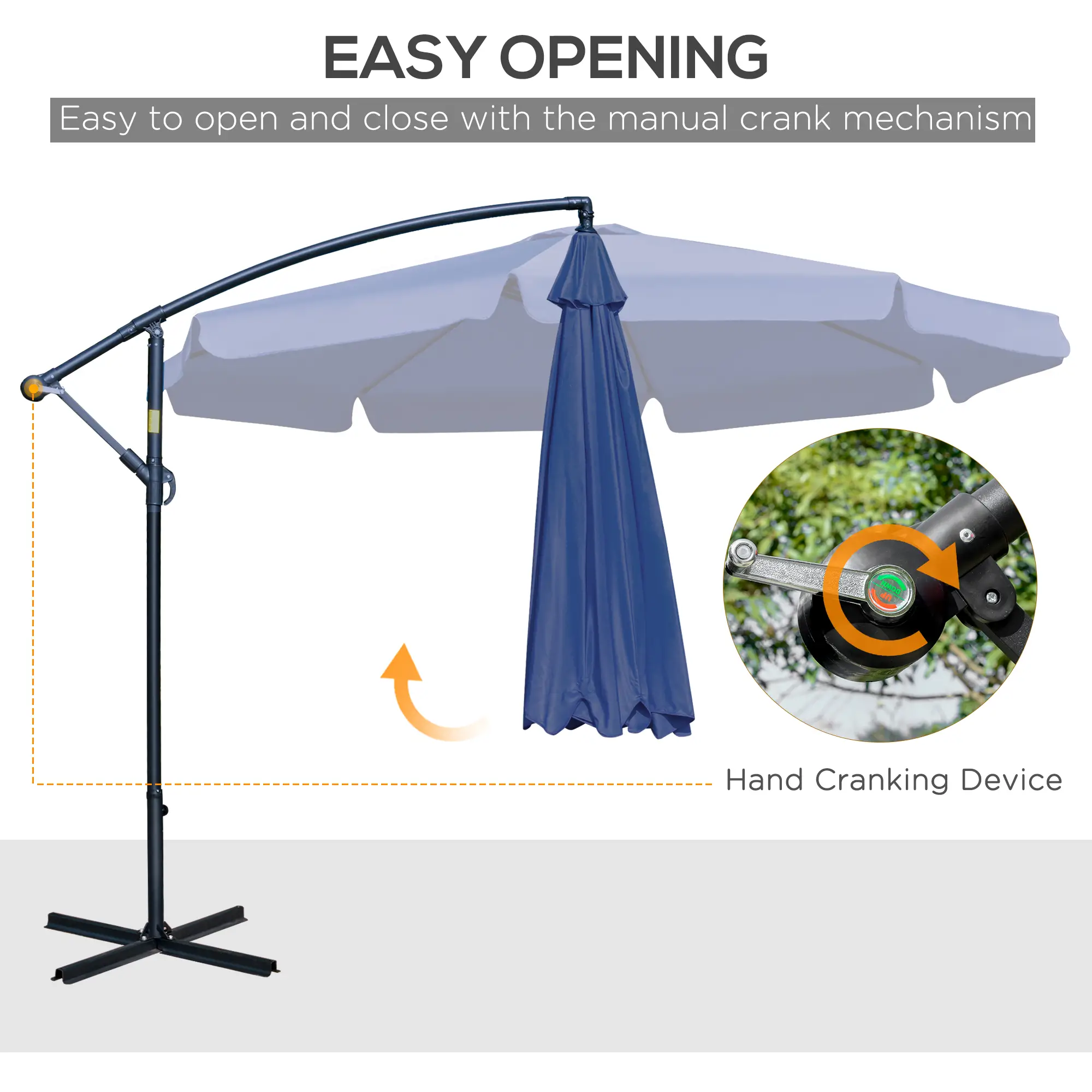 11FT Offset Hanging Patio Umbrella, Easy Tilt, Cross Base, 8 Ribs, Blue - Image 4