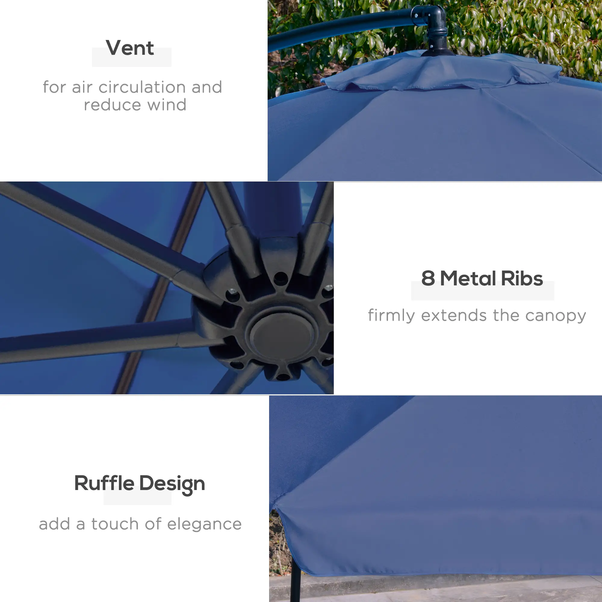 11FT Offset Hanging Patio Umbrella, Easy Tilt, Cross Base, 8 Ribs, Blue - Image 5