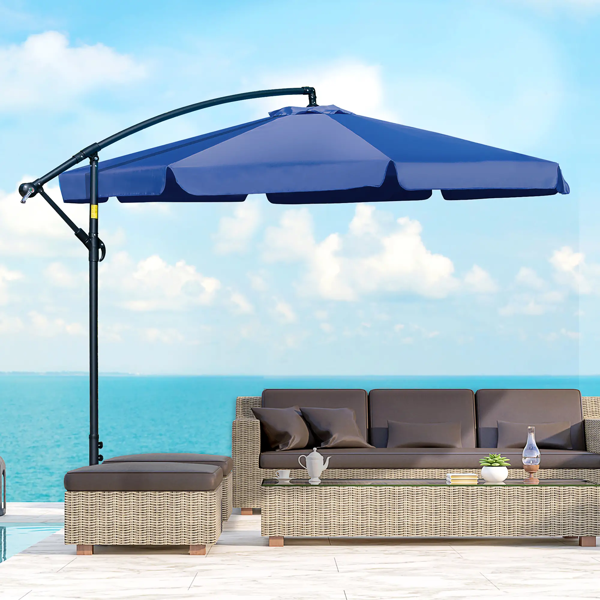 11FT Offset Hanging Patio Umbrella, Easy Tilt, Cross Base, 8 Ribs, Blue - Image 7