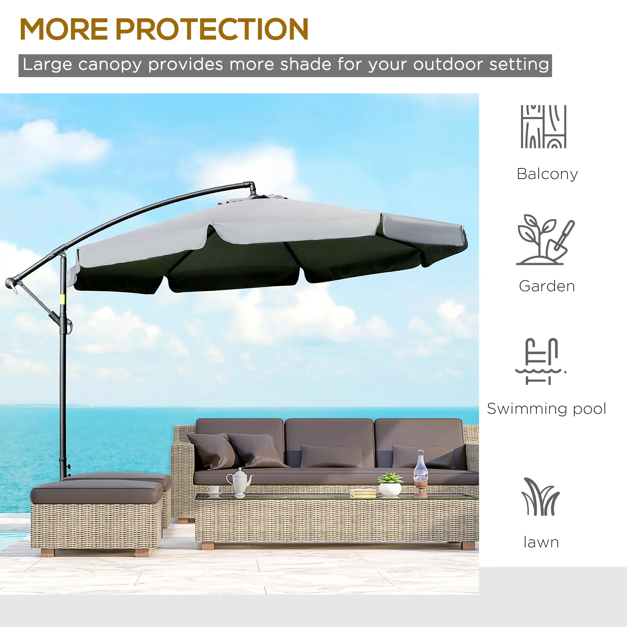 11FT Offset Hanging Patio Umbrella, Easy Tilt, Cross Base, 8 Ribs, Dark Grey - Image 7