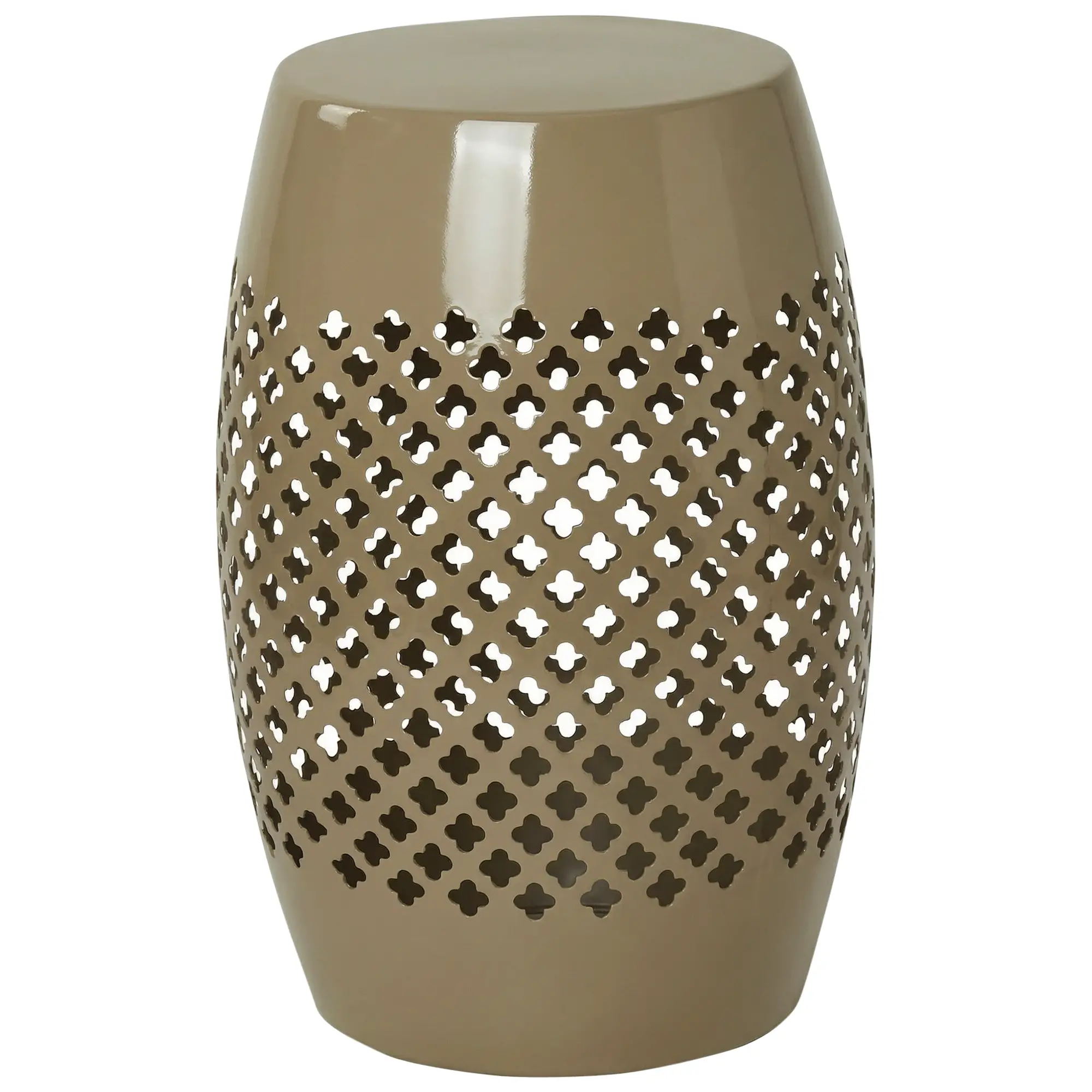12.4" Steel Patio End Table, Round Hollow Drum Side Table, Khaki - Image 11