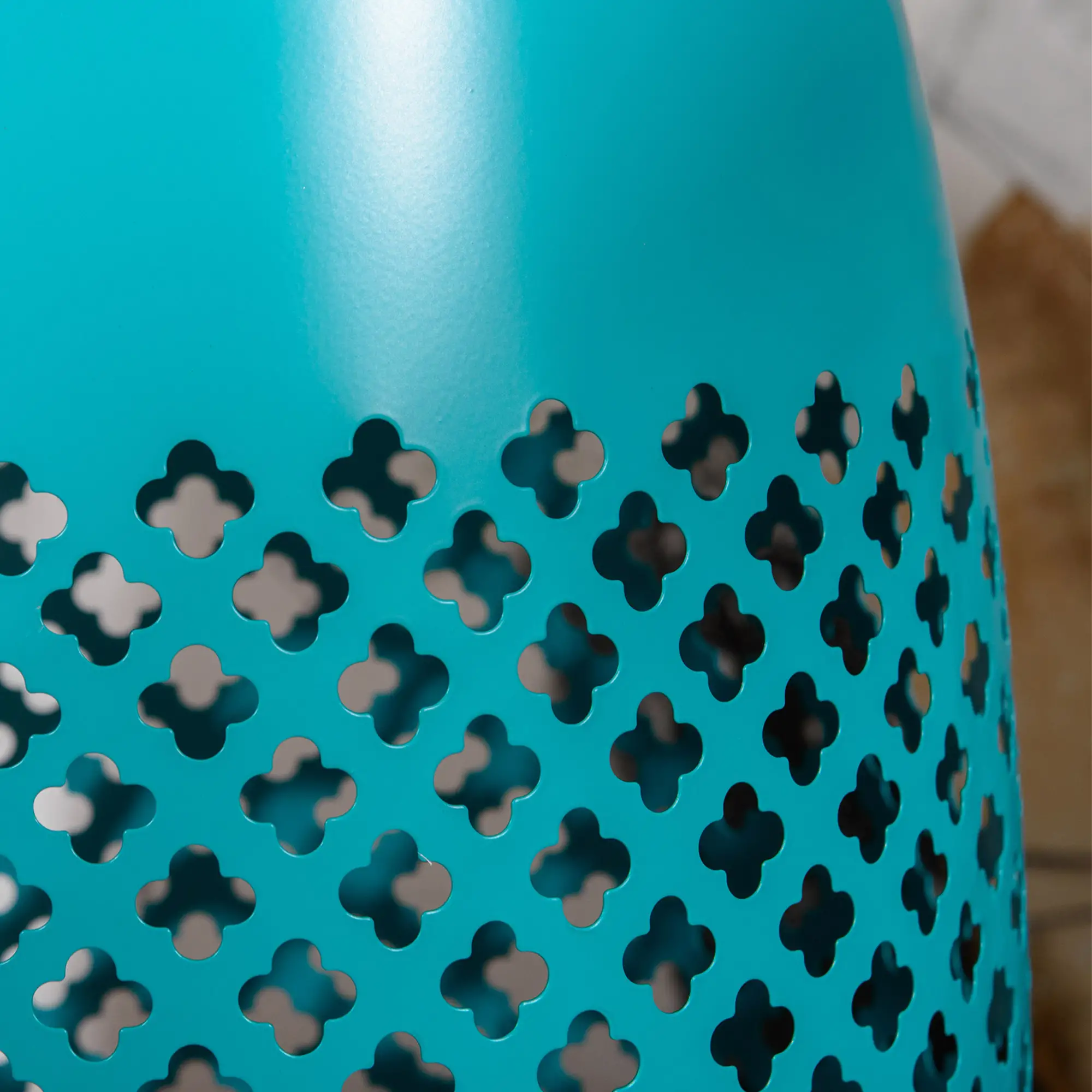 12.5" Steel Round Drum Patio Table, Indoor Outdoor, Teal - Image 9