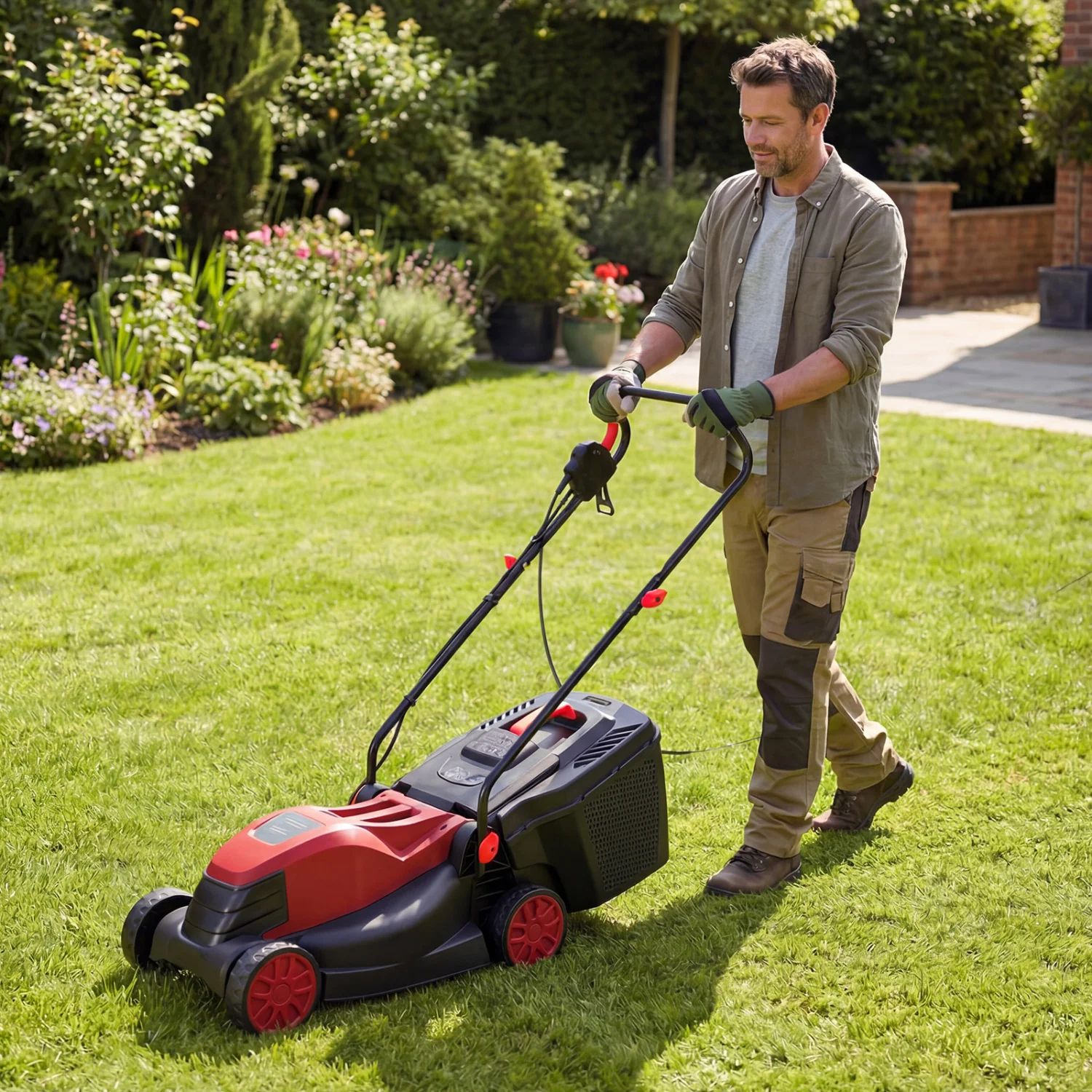 12-Amp 13.5 Inch Adjustable Electric Corded Lawn Mower, Red - Image 2