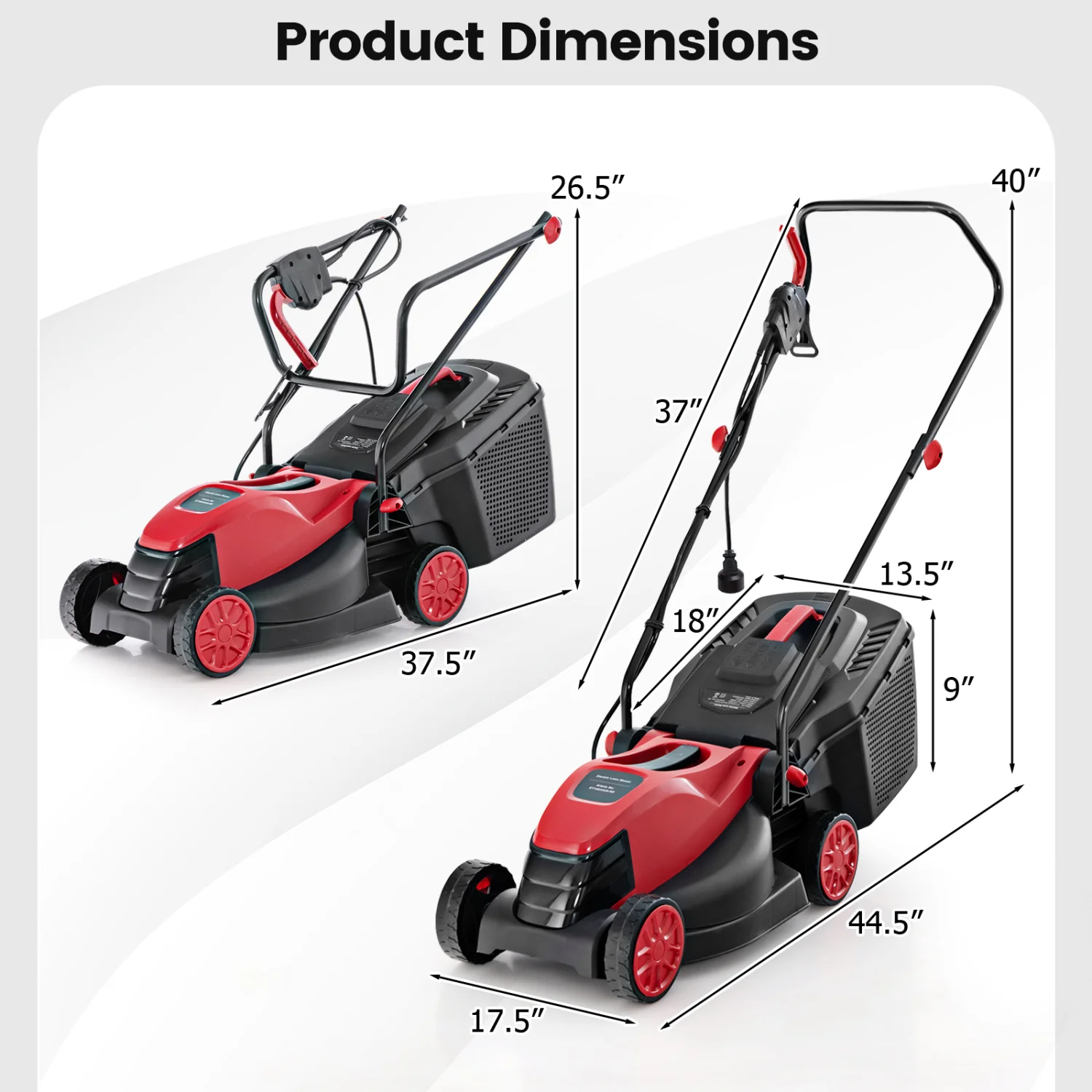 12-Amp 13.5 Inch Adjustable Electric Corded Lawn Mower, Red - Image 4