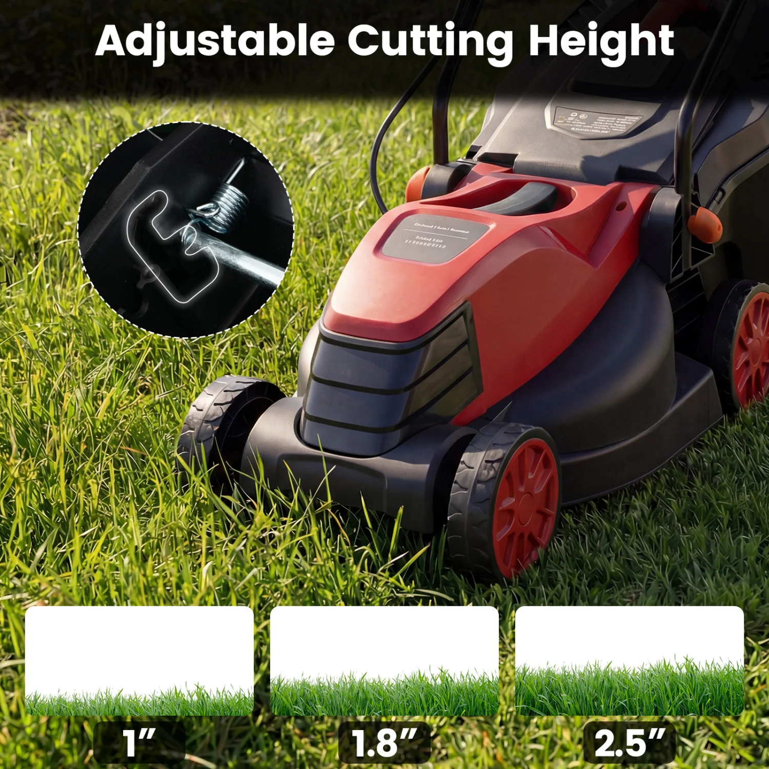 12-Amp 13.5 Inch Adjustable Electric Corded Lawn Mower, Red - Image 8
