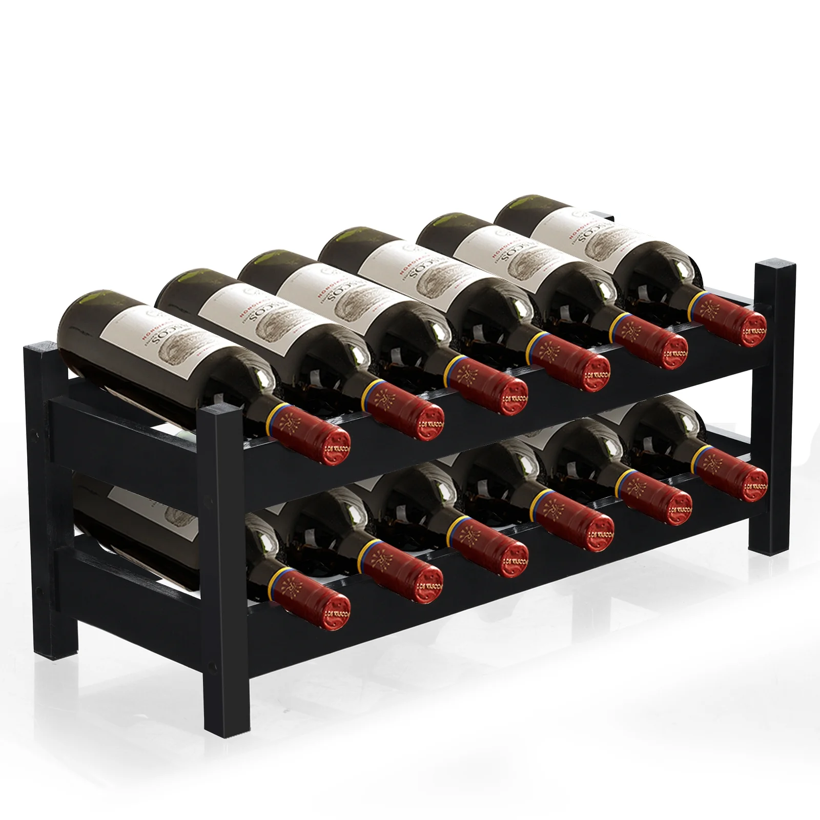 12 Bottle 2-Tier Bamboo Wine Rack, Brown - Image 3