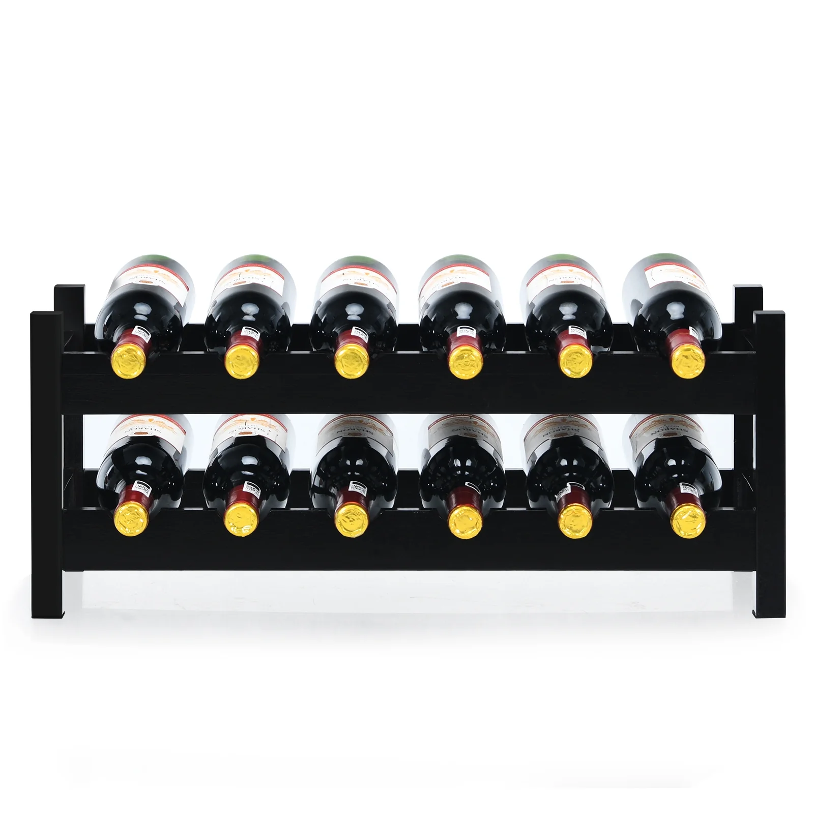 12 Bottle 2-Tier Bamboo Wine Rack, Brown - Image 6