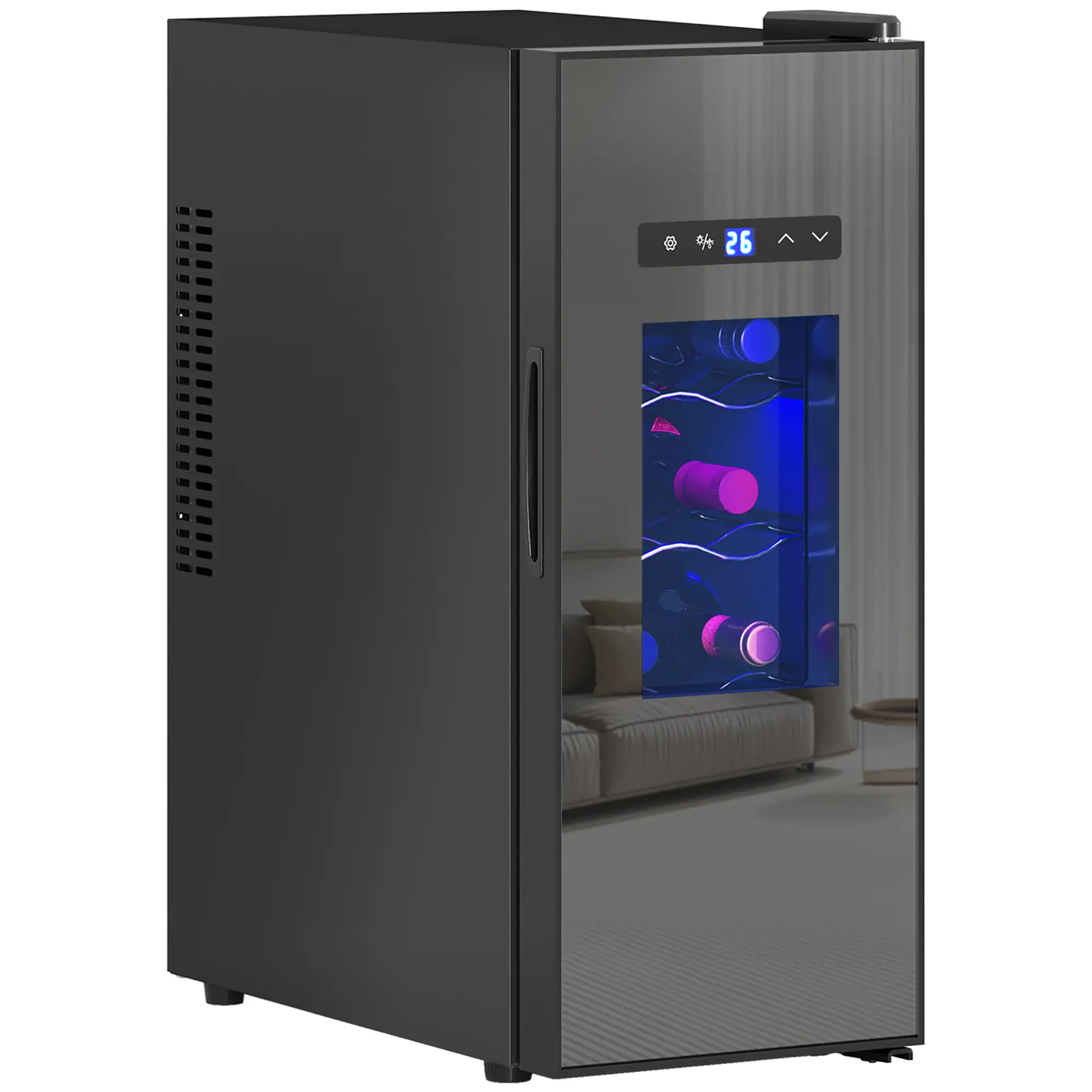 12 Bottle Wine Fridge, Under Counter Cooler, Glass Door, LED Light, Temp Control