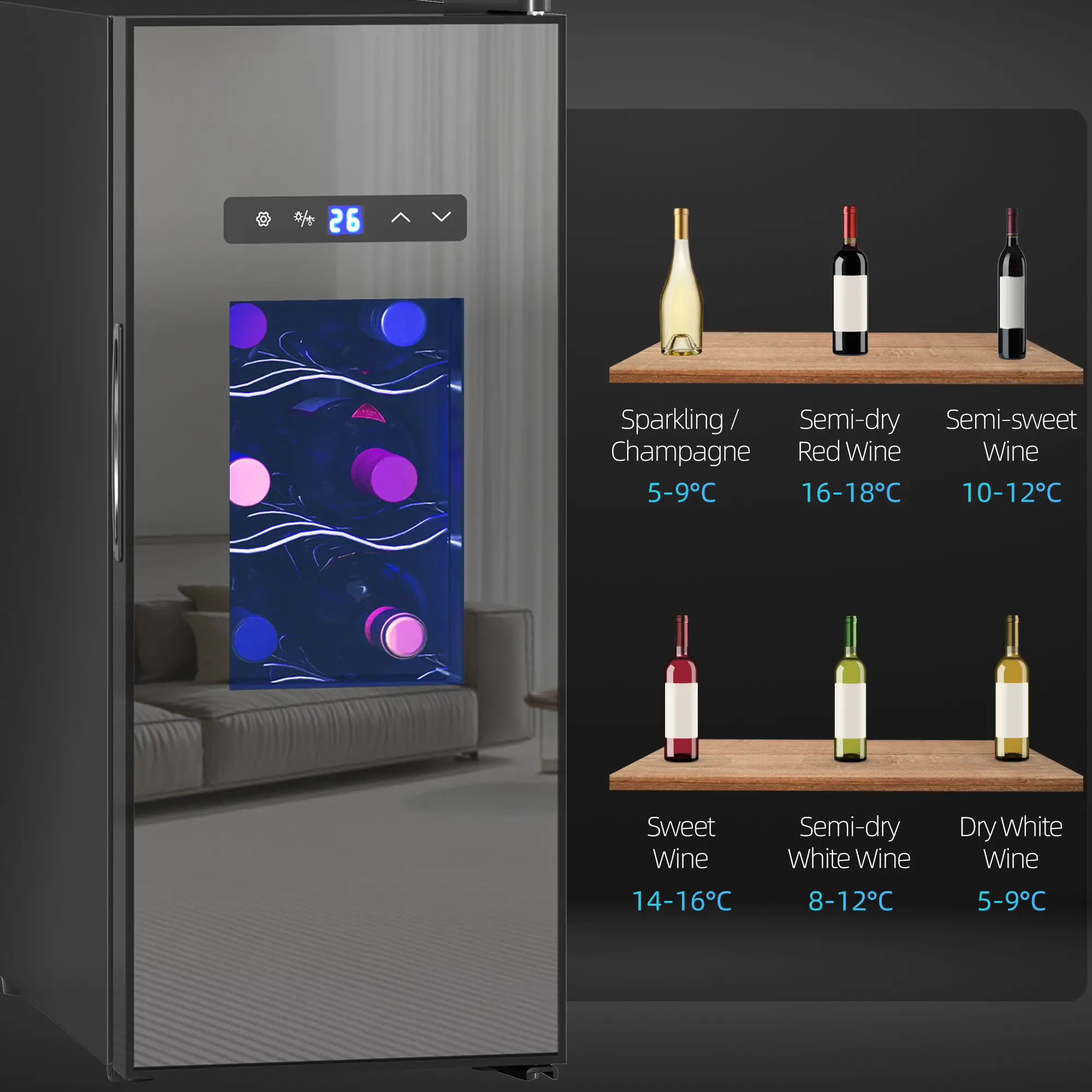 12 Bottle Wine Fridge, Under Counter Cooler, Glass Door, LED Light, Temp Control - Image 10