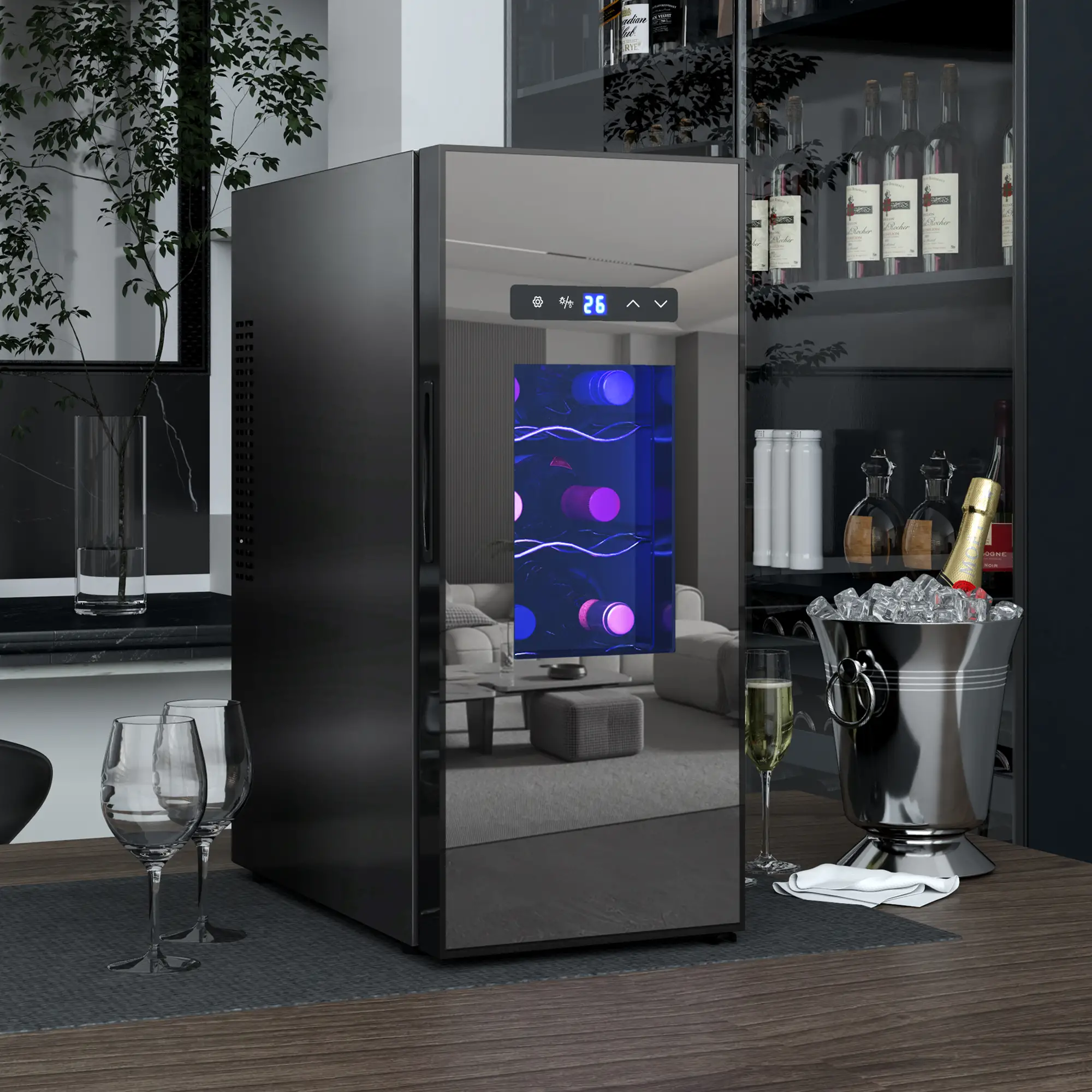 12 Bottle Wine Fridge, Under Counter Cooler, Glass Door, LED Light, Temp Control - Image 2