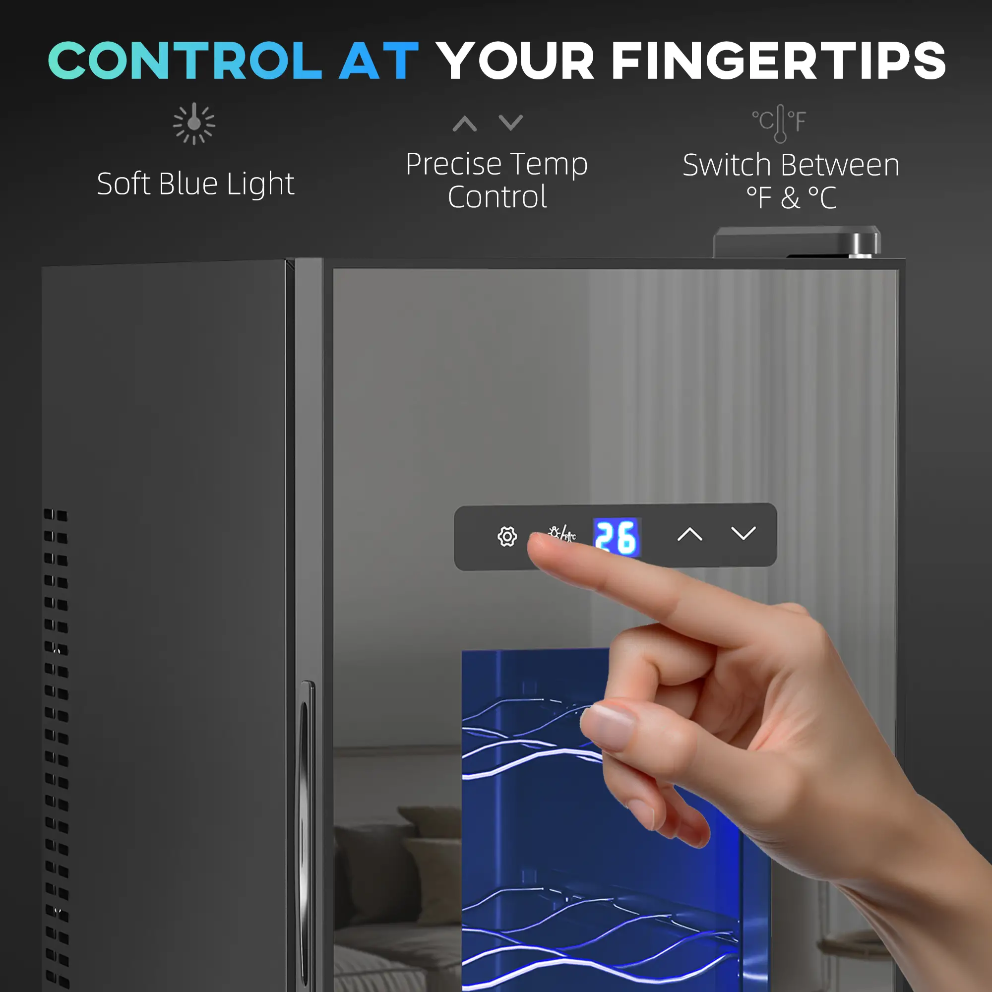 12 Bottle Wine Fridge, Under Counter Cooler, Glass Door, LED Light, Temp Control - Image 7