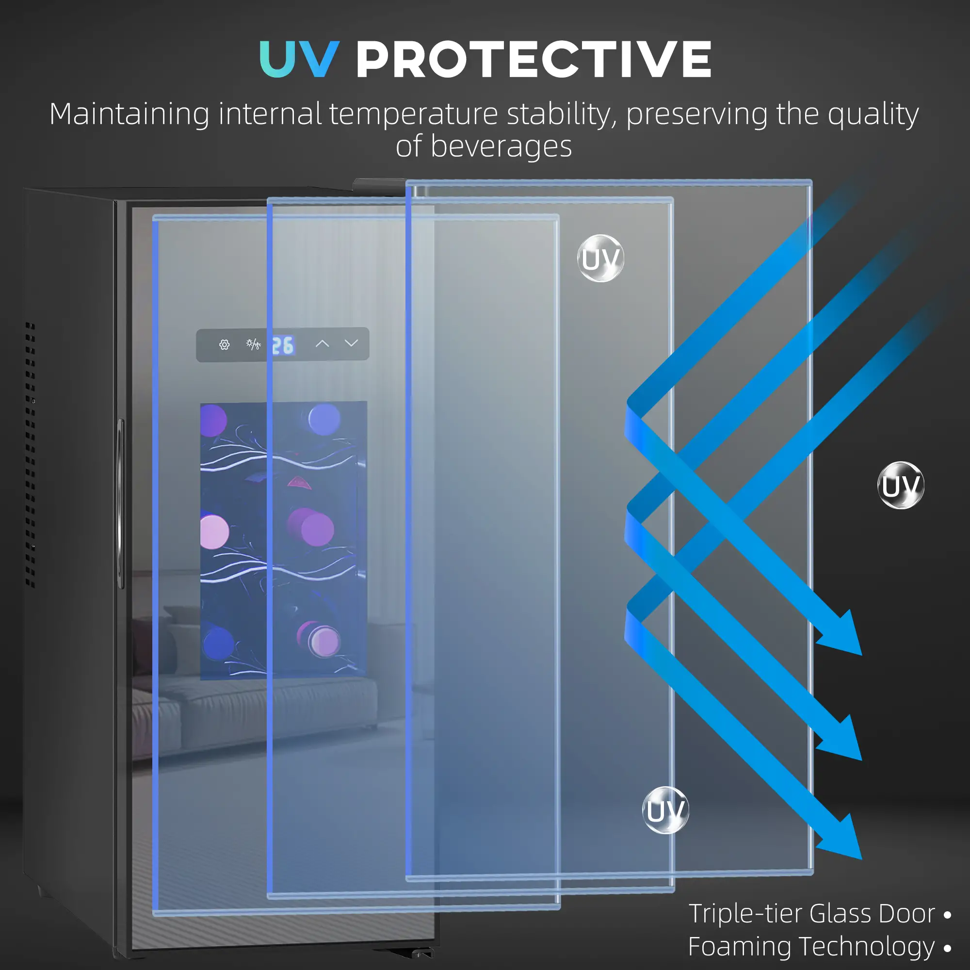 12 Bottle Wine Fridge, Under Counter Cooler, Glass Door, LED Light, Temp Control - Image 9
