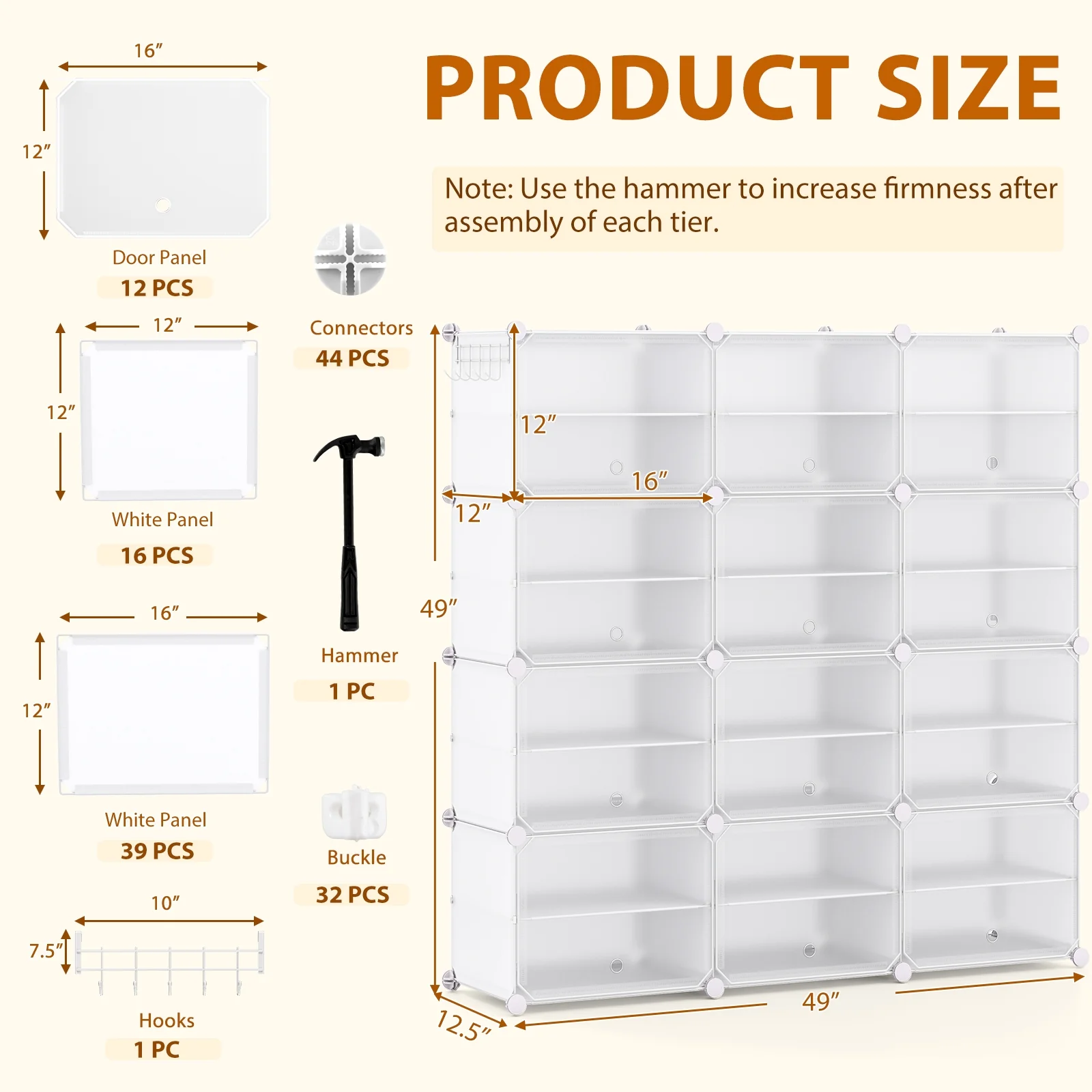 12-Cube 48 Pairs Portable Shoe Shelves with Hook, White - Image 5