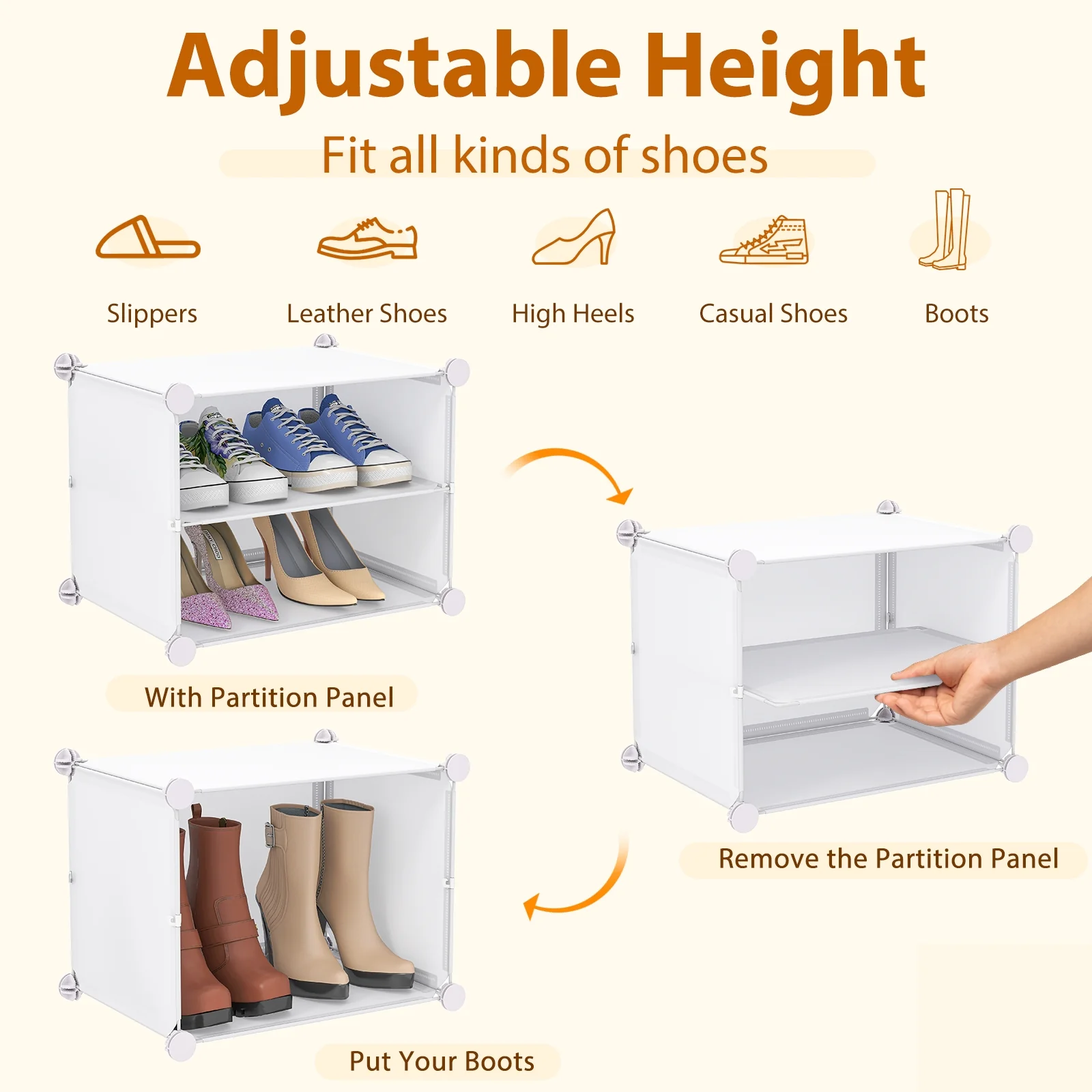 12-Cube 48 Pairs Portable Shoe Shelves with Hook, White - Image 6