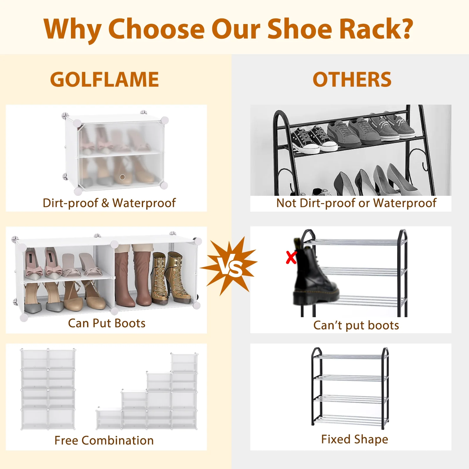 12-Cube 48 Pairs Portable Shoe Shelves with Hook, White - Image 9